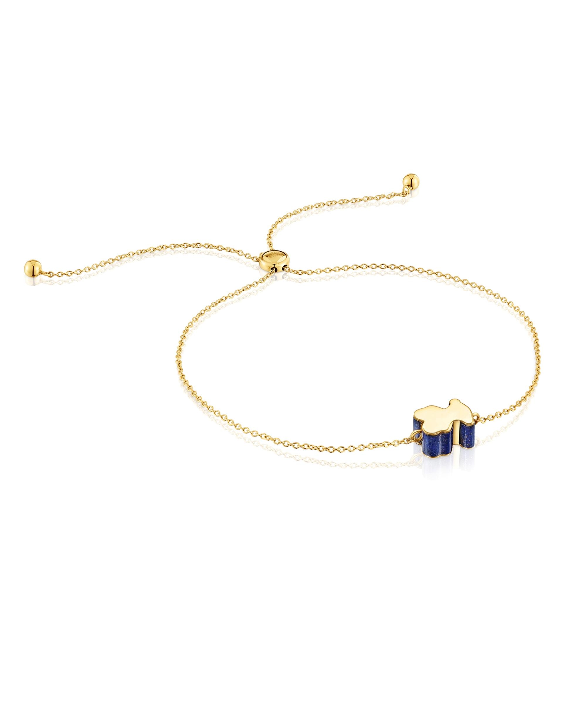 Pulseira de Corrente Tous 1950 Motivo Urso de Ouro e Lápis-lazúli Azul-1