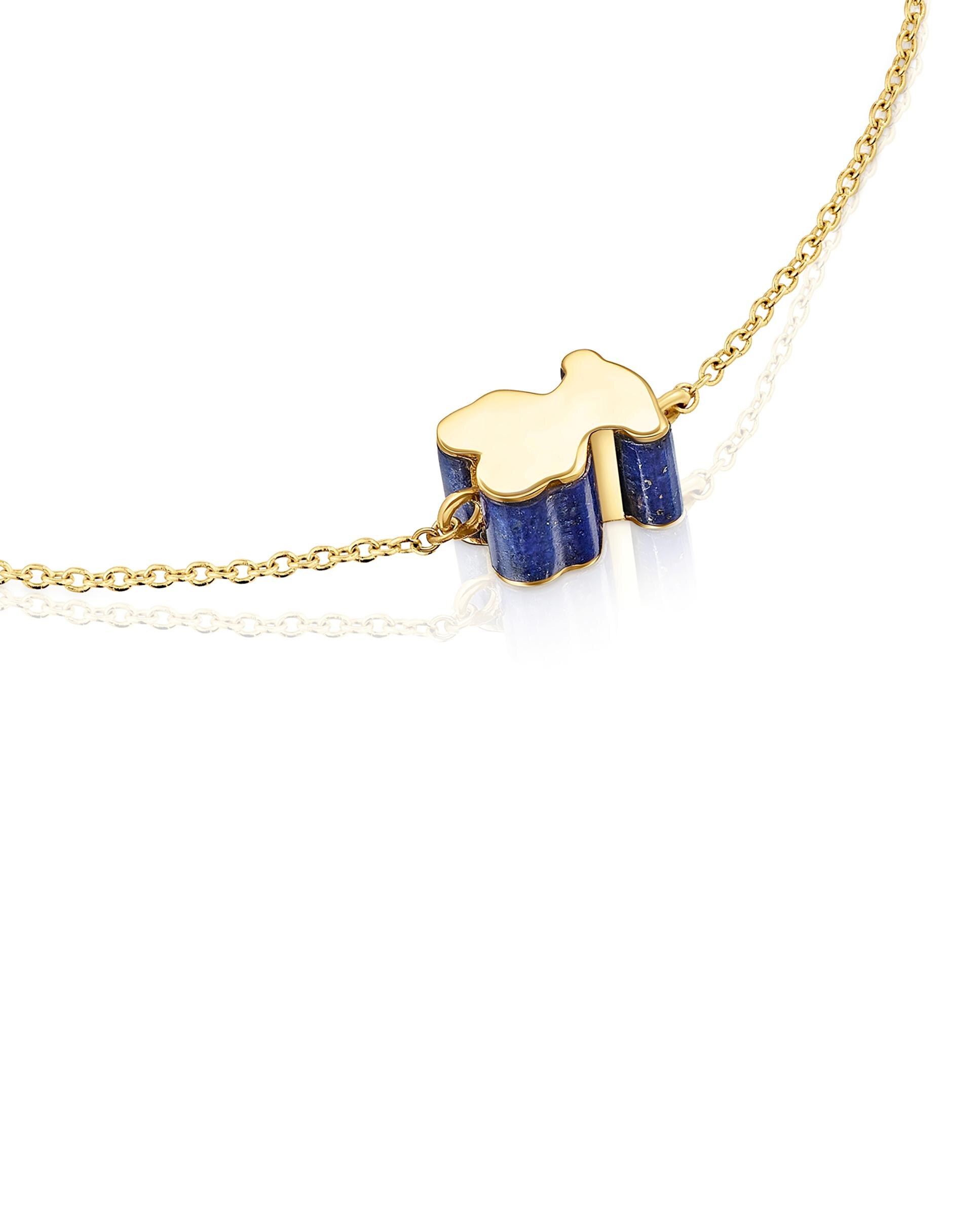 Pulseira de Corrente Tous 1950 Motivo Urso de Ouro e Lápis-lazúli Azul-3