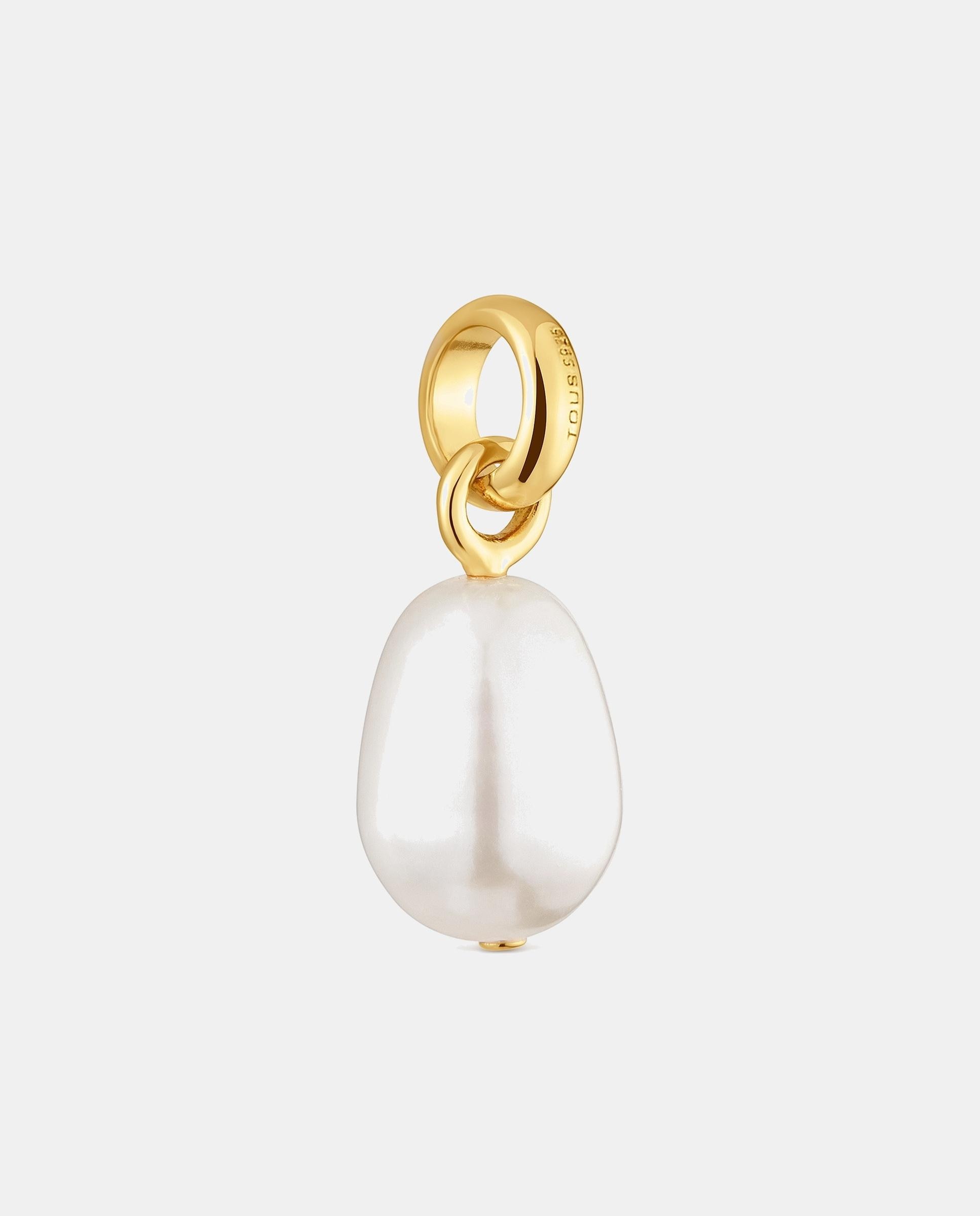 Pendente Hold Oval Pequeno Banhado a Ouro 18 Kt Sobre Prata com Pérola Branco-3