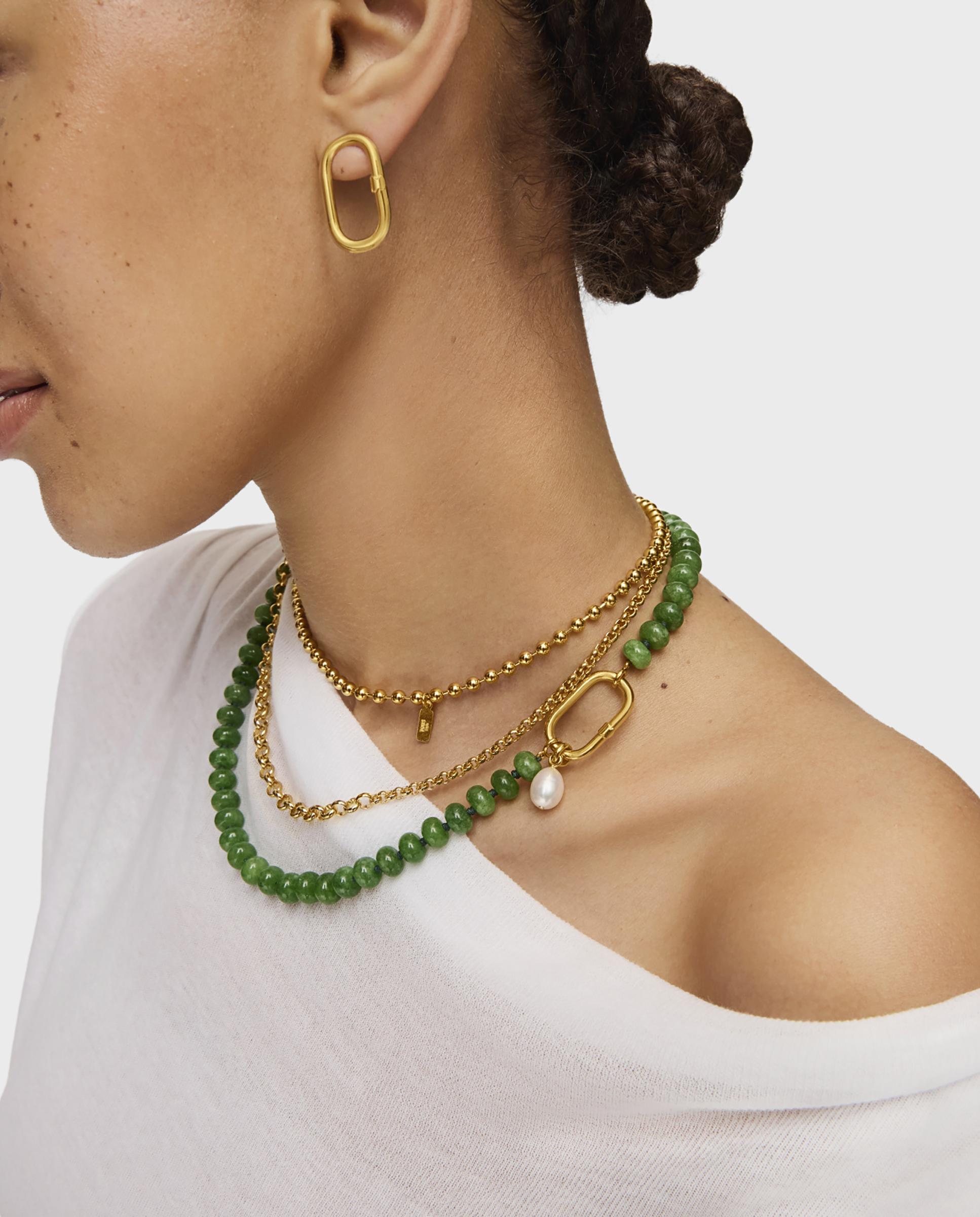 Pendente Hold Oval Pequeno Banhado a Ouro 18 Kt Sobre Prata com Pérola Branco-5