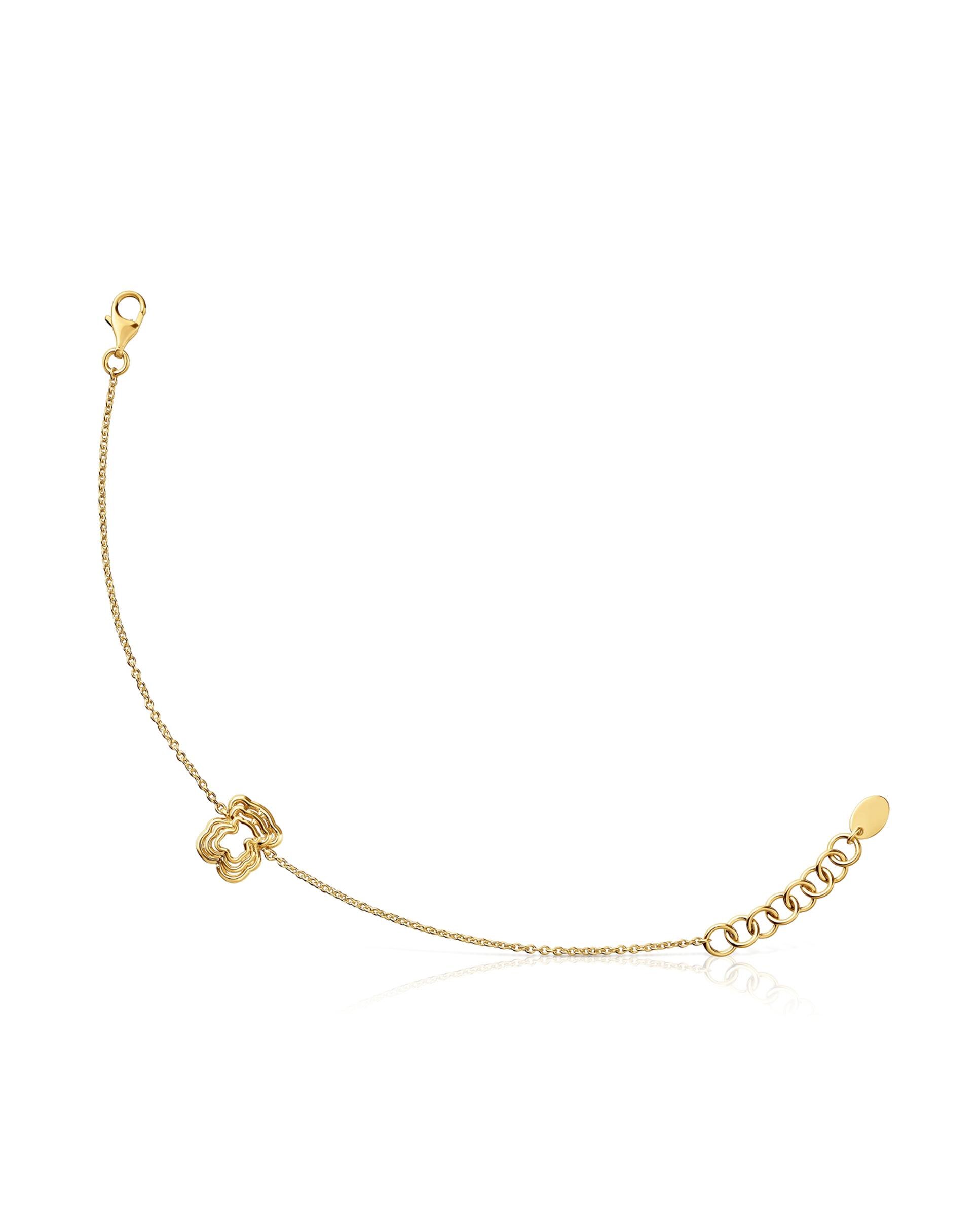 Pulseira Corrente Bickie Urso Triplo Banhado em Ouro 18 Kt Sobre Prata Dourado-1