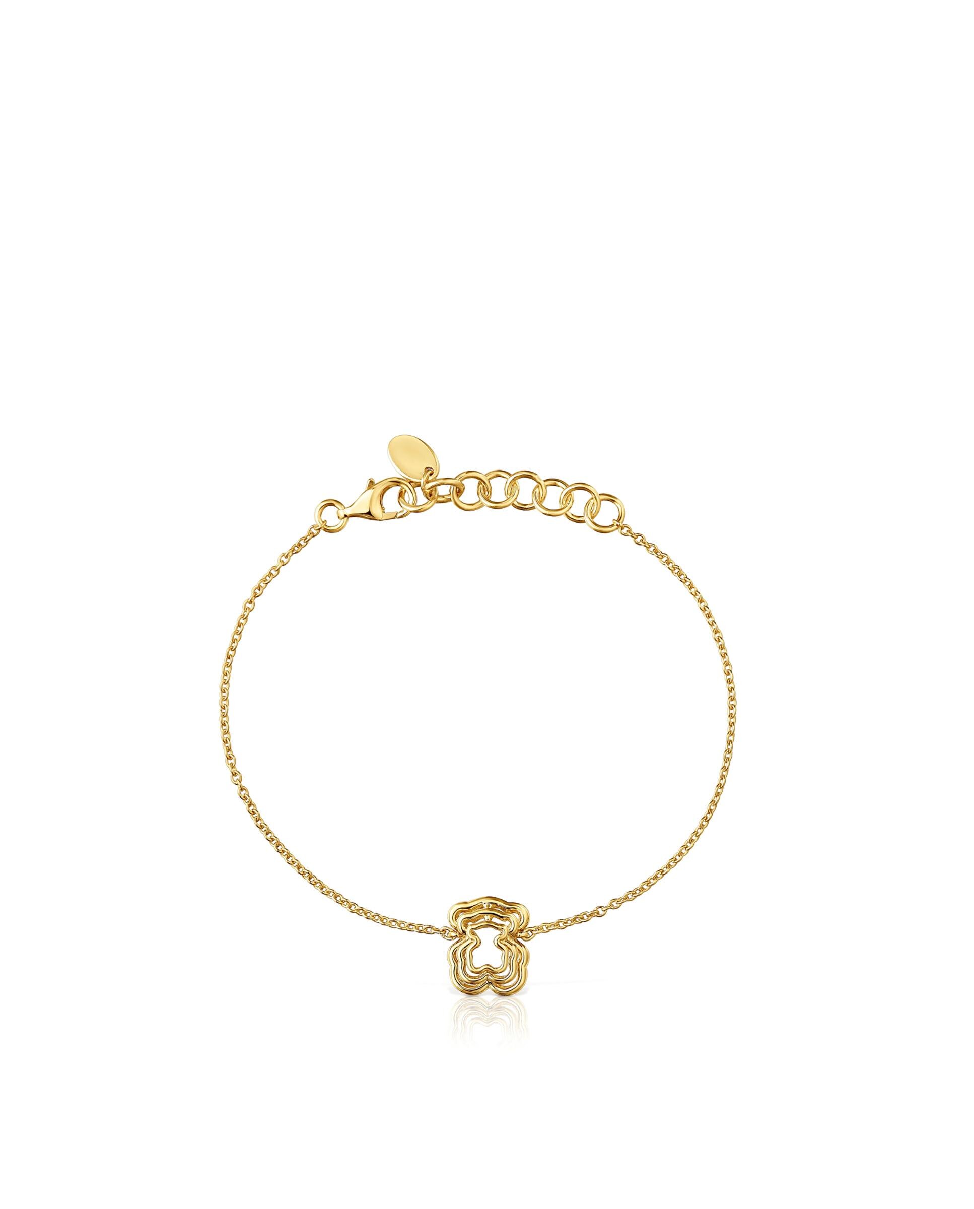 Pulseira Corrente Bickie Urso Triplo Banhado em Ouro 18 Kt Sobre Prata Dourado-2