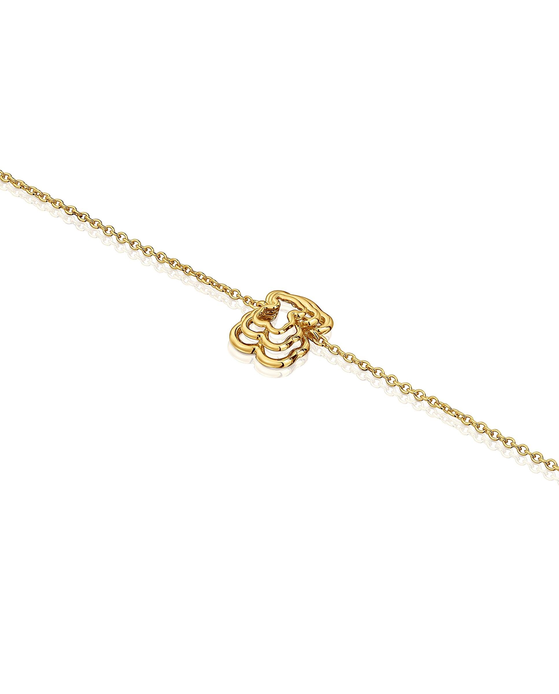 Pulseira Corrente Bickie Urso Triplo Banhado em Ouro 18 Kt Sobre Prata Dourado-3