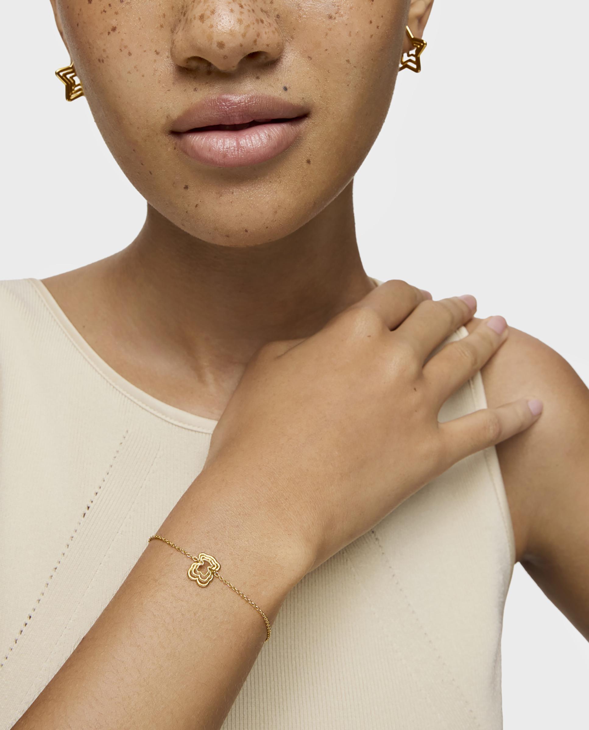 Pulseira Corrente Bickie Urso Triplo Banhado em Ouro 18 Kt Sobre Prata Dourado-4