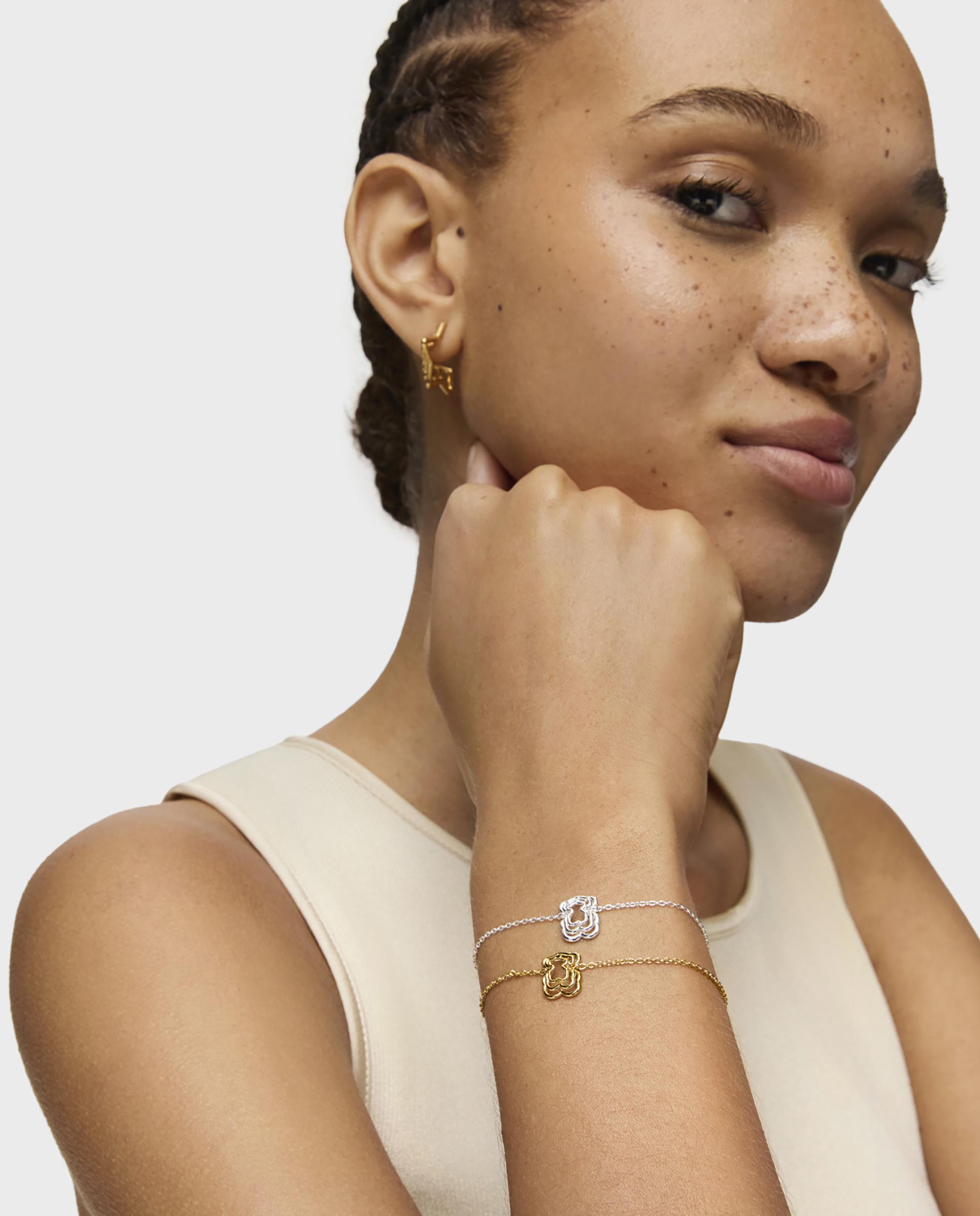 Pulseira Corrente Bickie Urso Triplo Banhado em Ouro 18 Kt Sobre Prata Dourado-5