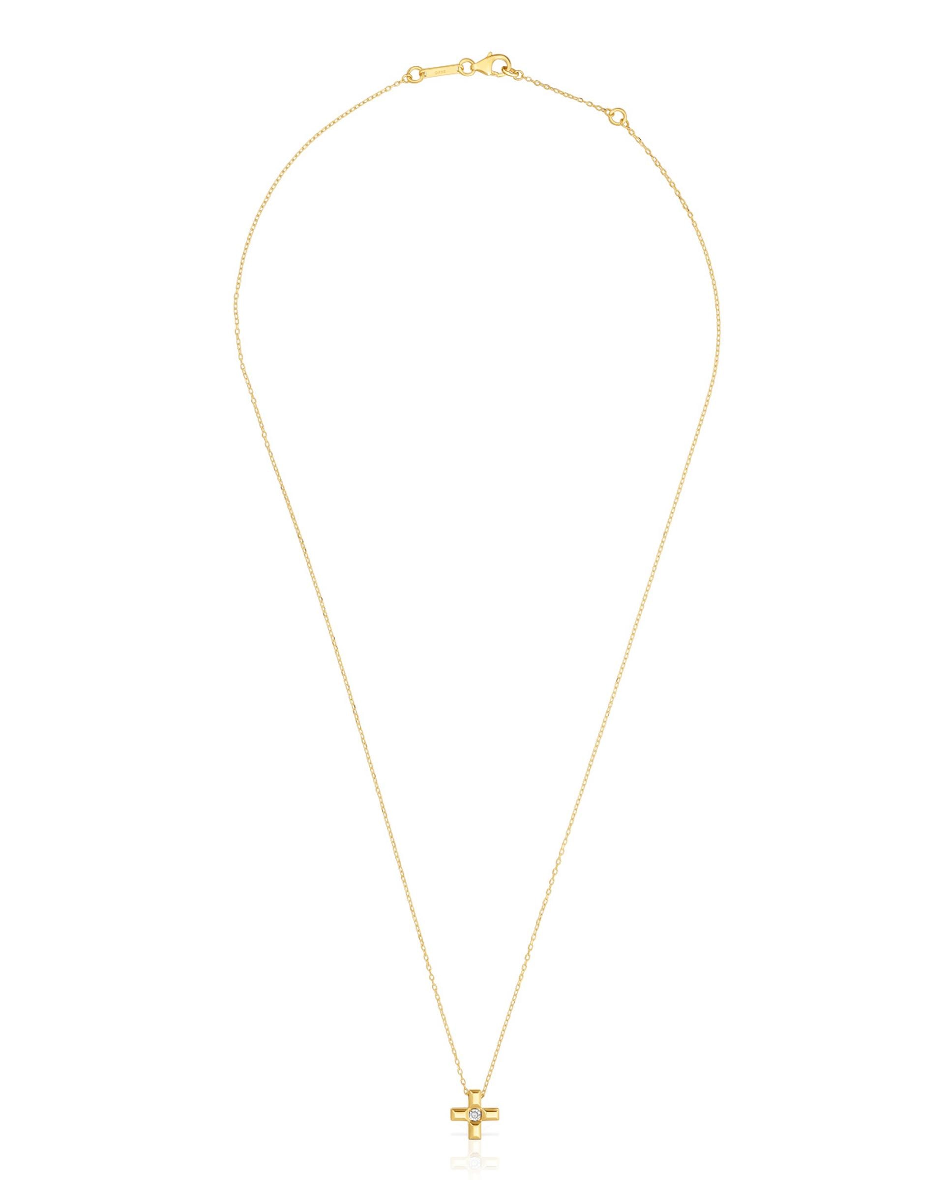 Colar Basics Curto Cruz de Ouro e Diamantes Branco-1