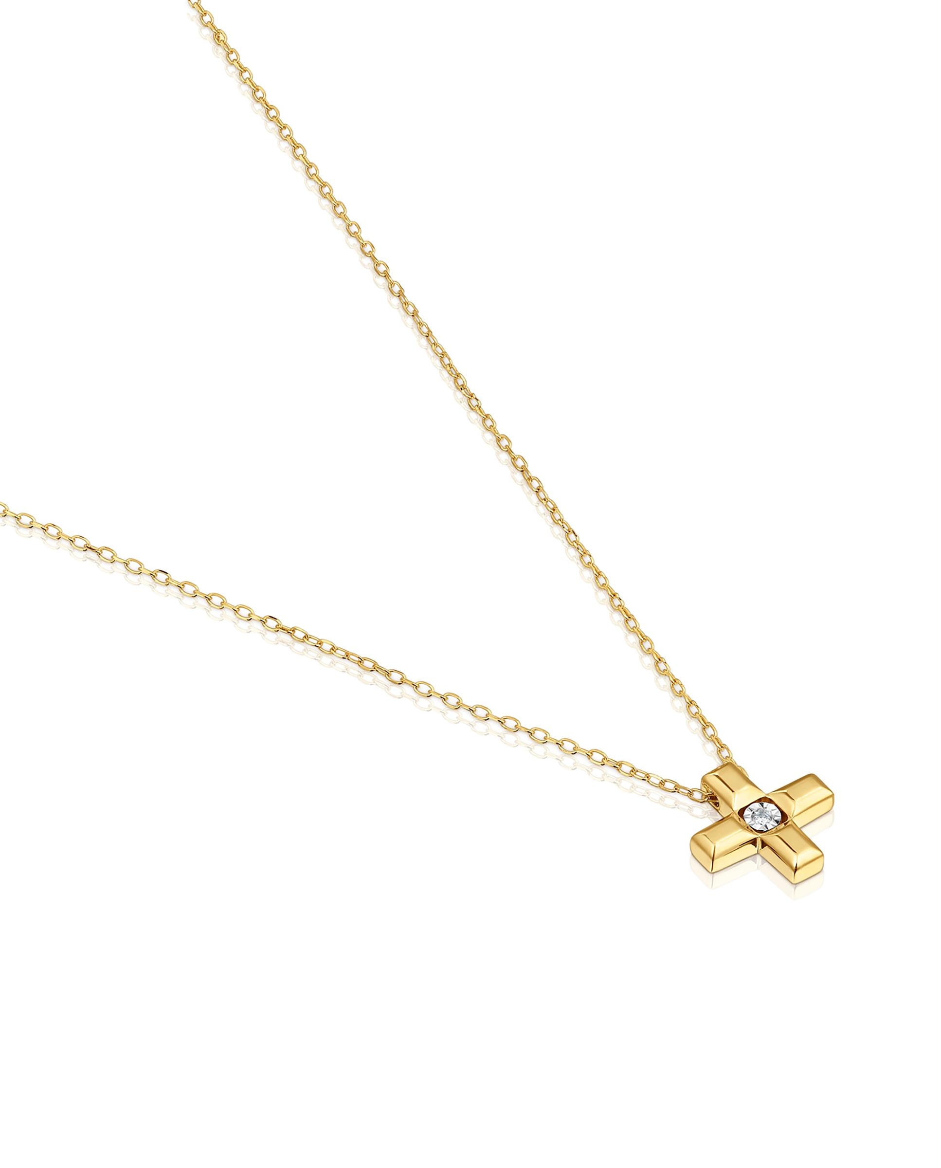 Colar Basics Curto Cruz de Ouro e Diamantes Branco-2