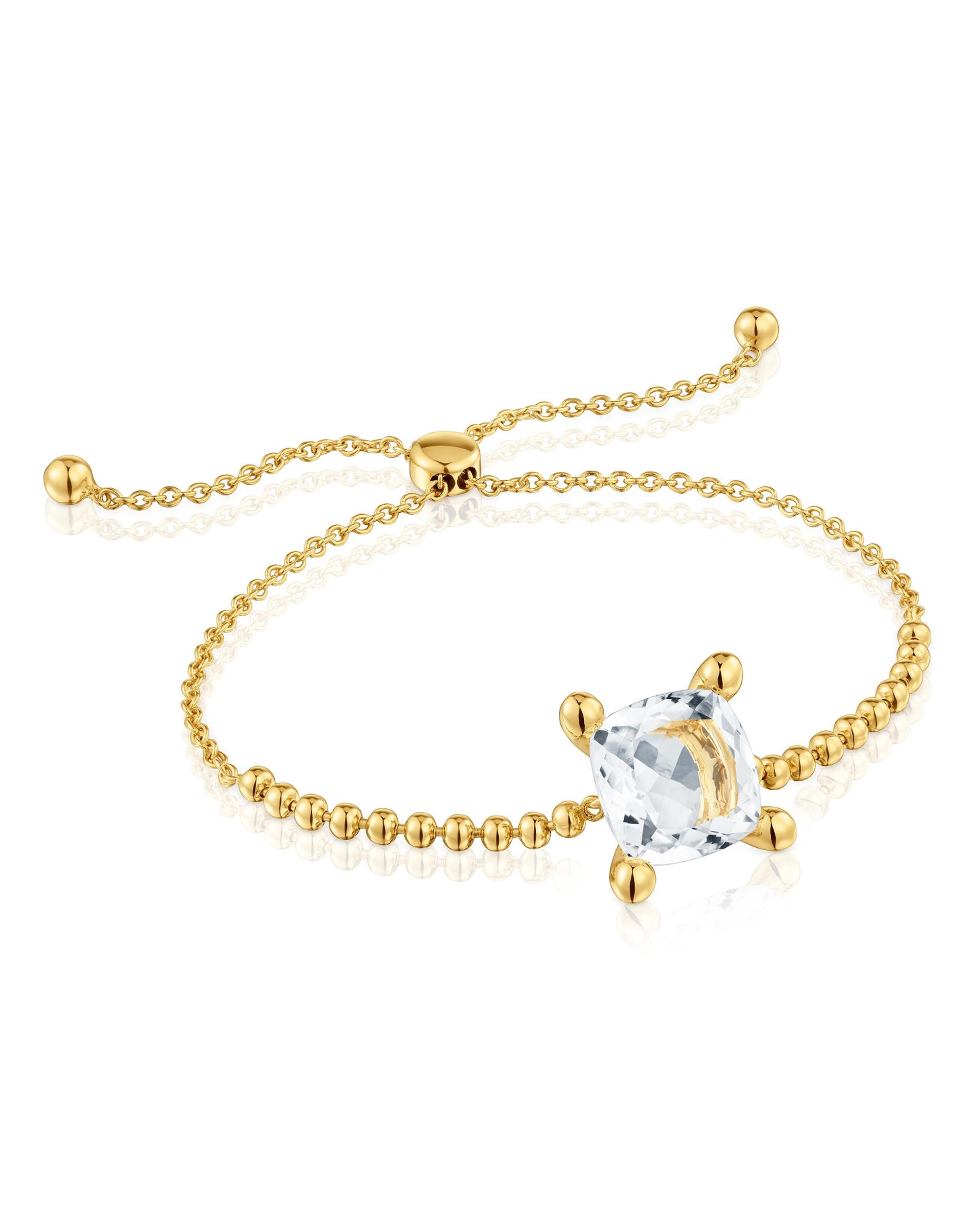 Pulseira de Corrente em White com Detalhes Banhada a Ouro 18 Kt Sobre Prata com Quartzo Branco-1