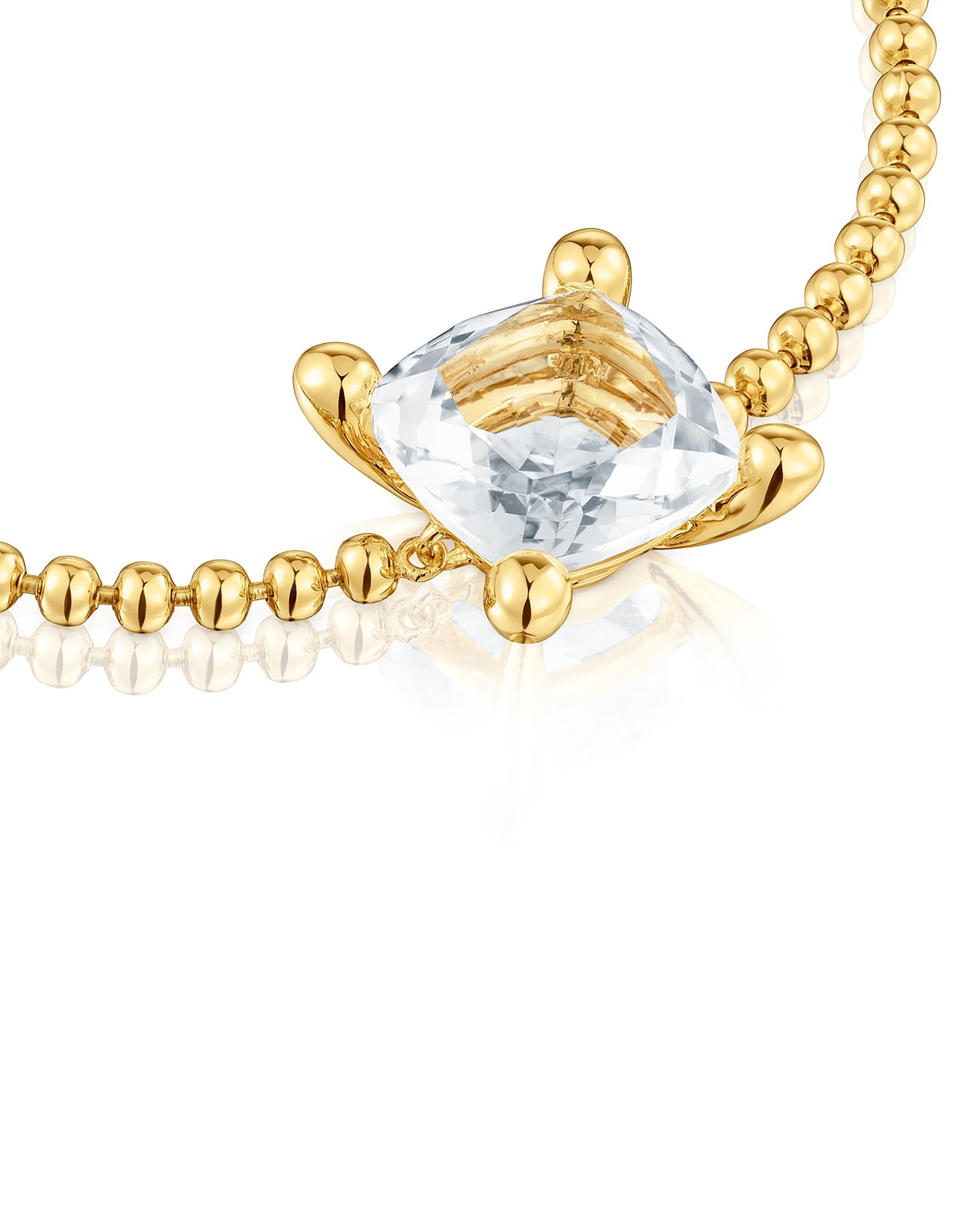 Pulseira de Corrente em White com Detalhes Banhada a Ouro 18 Kt Sobre Prata com Quartzo Branco-3