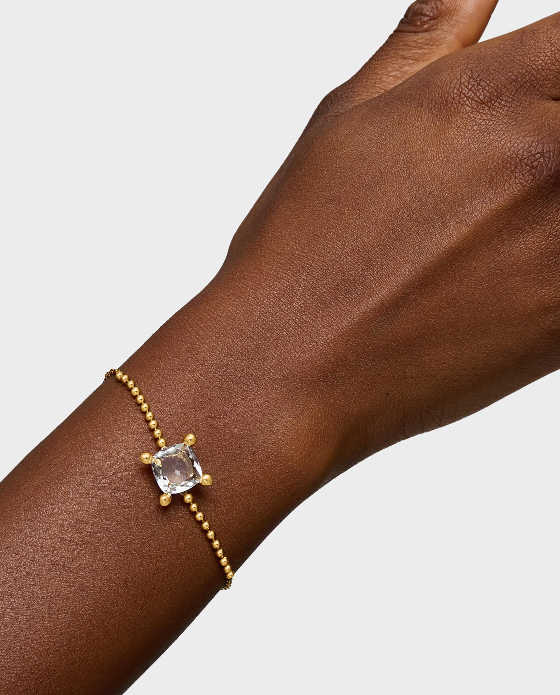 Pulseira de Corrente em White com Detalhes Banhada a Ouro 18 Kt Sobre Prata com Quartzo Branco-4
