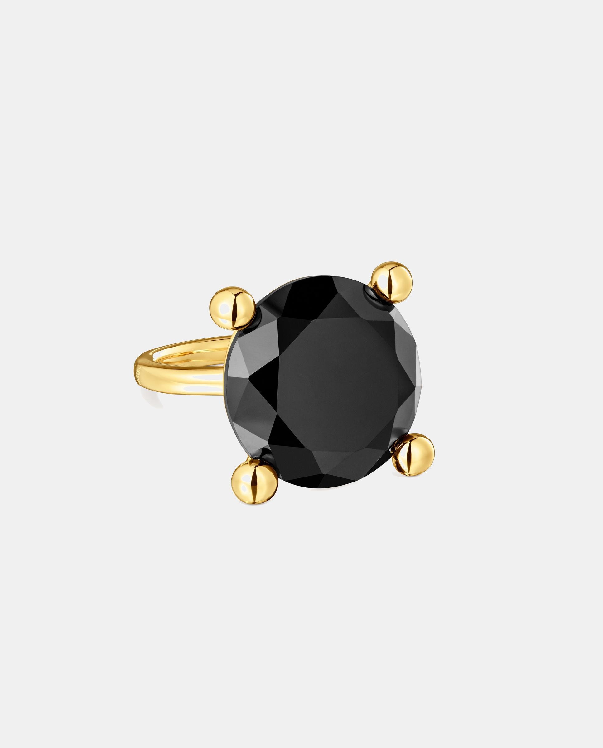 Anel em Black Grande Banhado a Ouro 18 Kt Sobre Prata com Ônix Preto-2