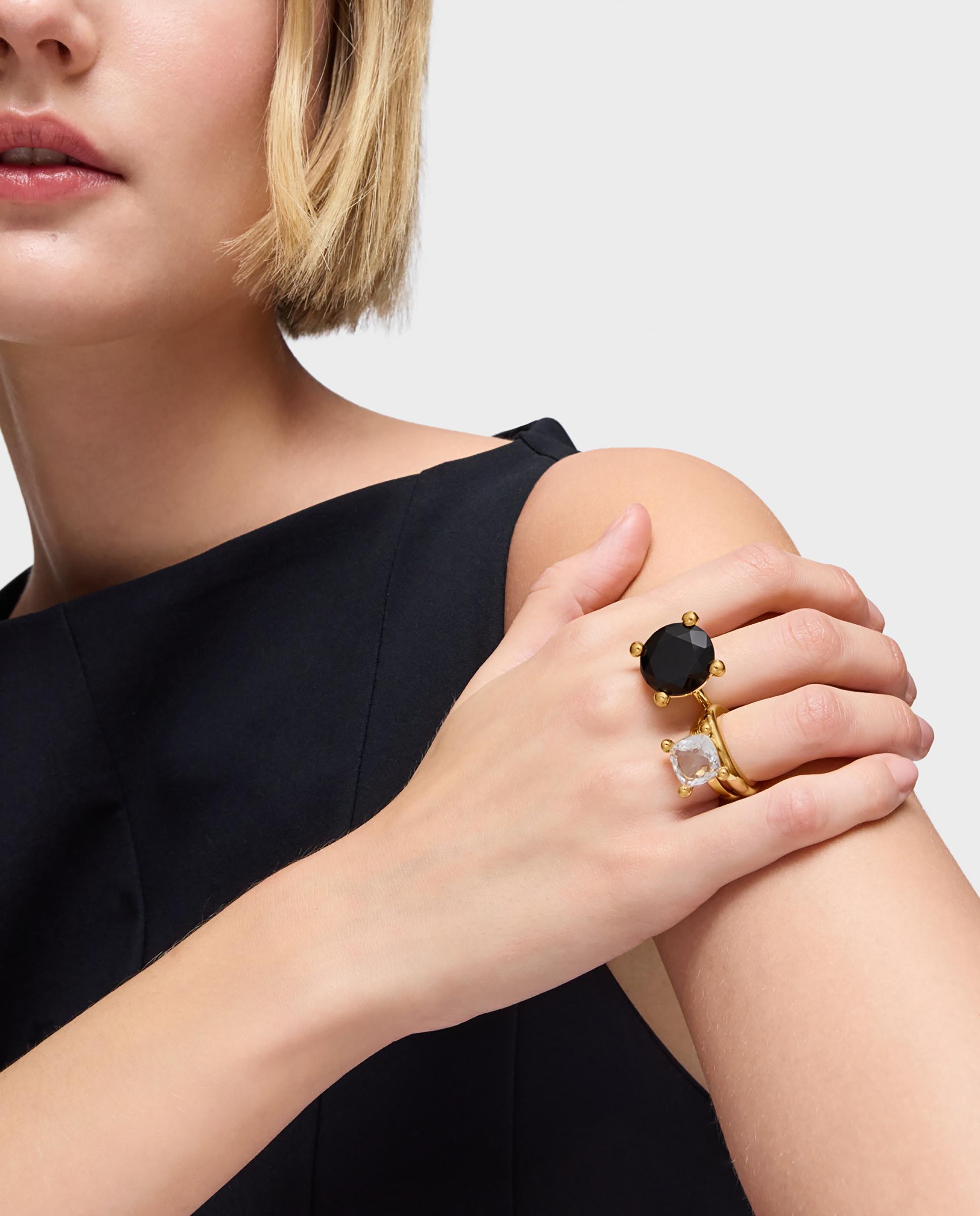 Anel em Black Grande Banhado a Ouro 18 Kt Sobre Prata com Ônix Preto-4