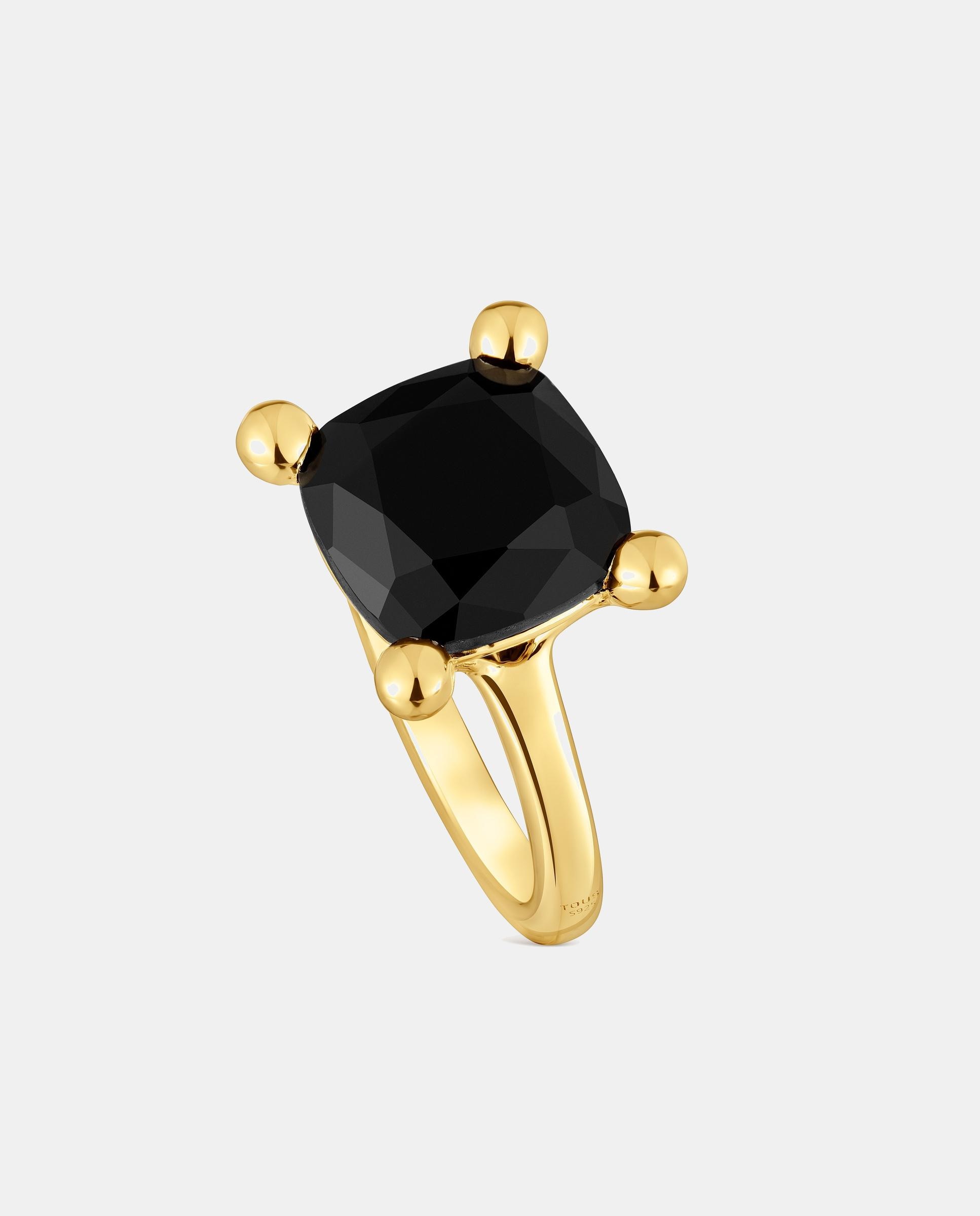 Anel em Black Médio Banhado a Ouro 18 Kt Sobre Prata e Ônix Preto-1