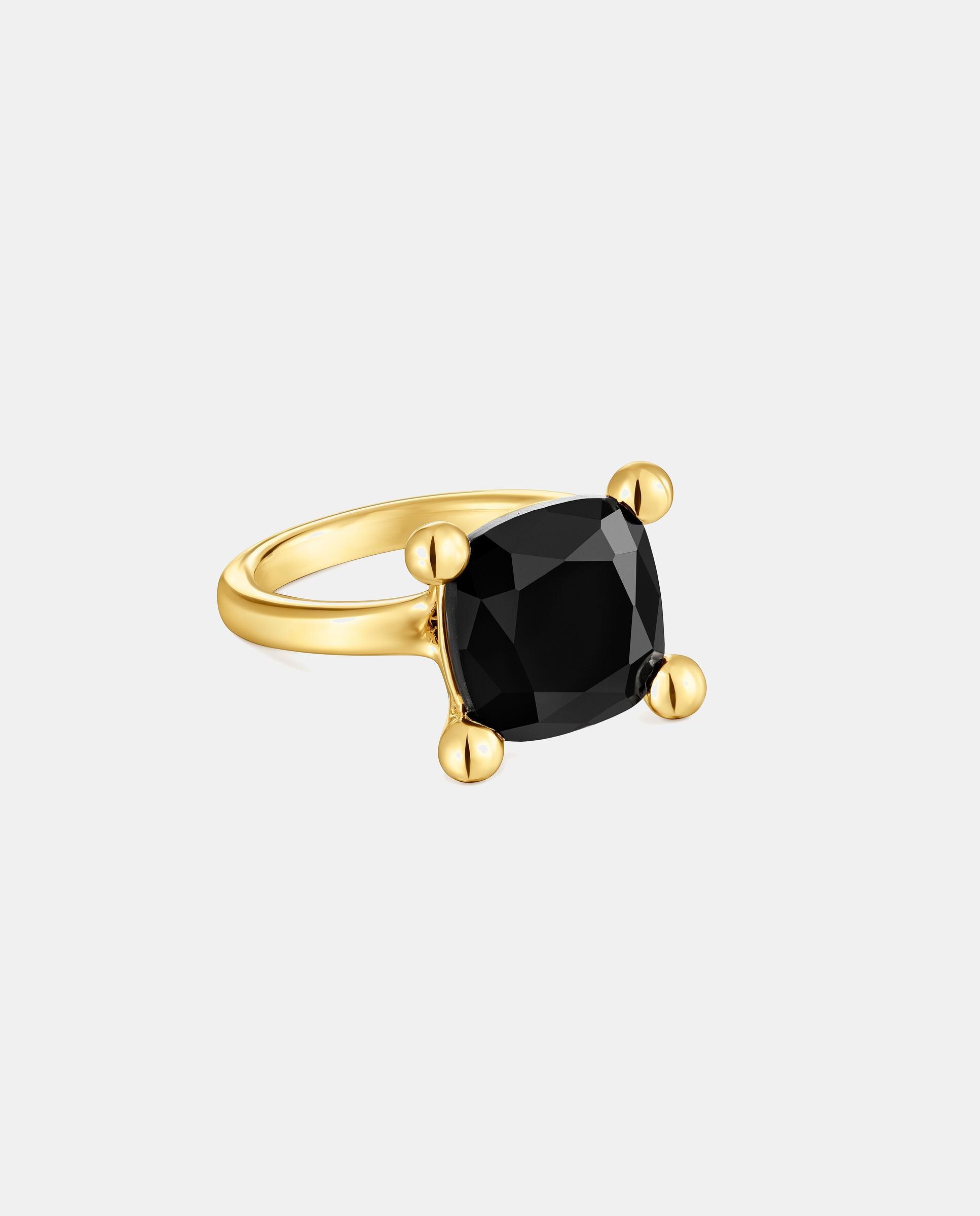 Anel em Black Médio Banhado a Ouro 18 Kt Sobre Prata e Ônix Preto-2