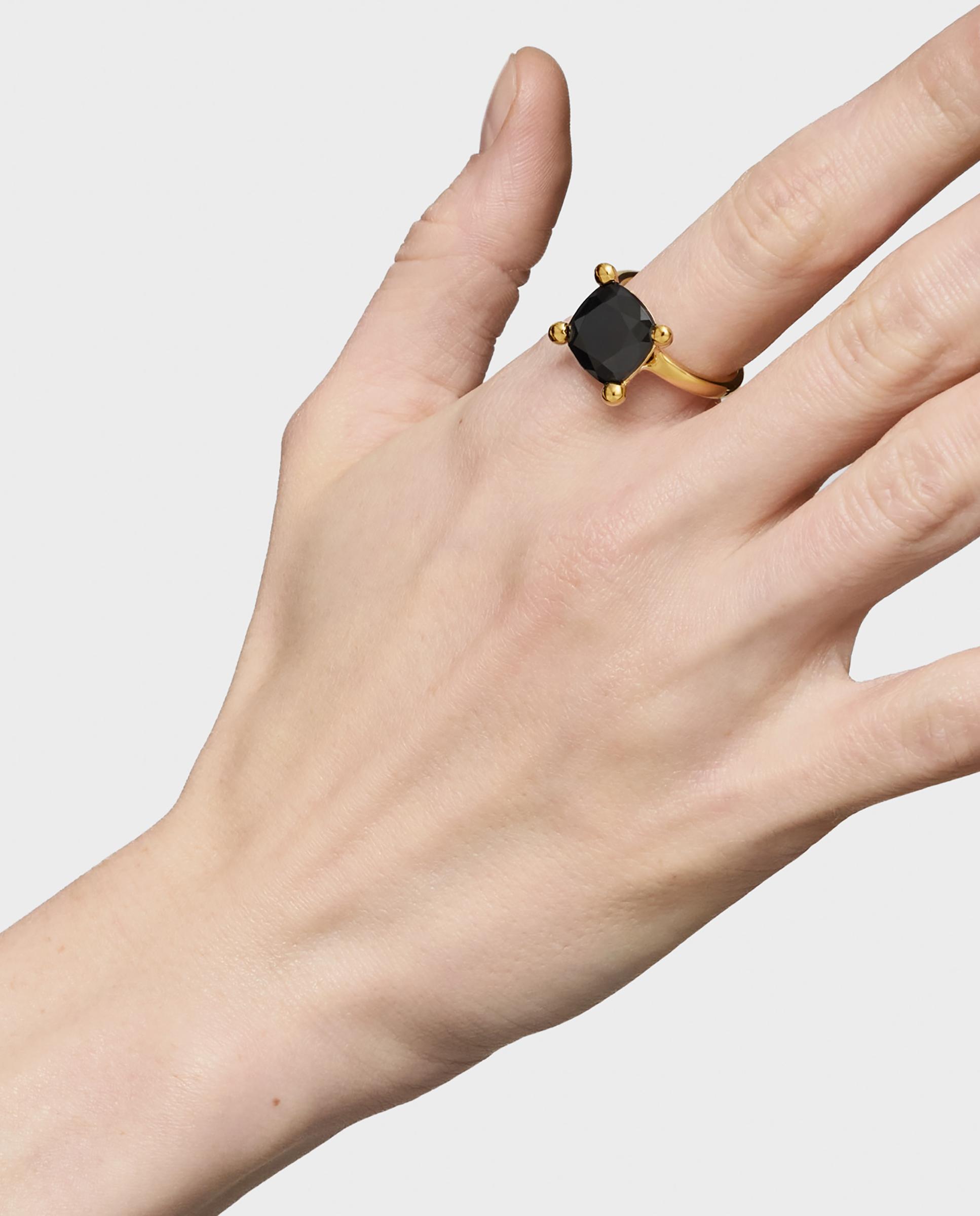 Anel em Black Médio Banhado a Ouro 18 Kt Sobre Prata e Ônix Preto-4