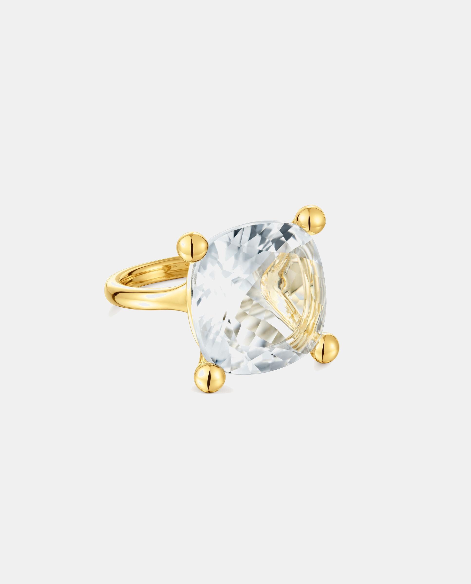 Anel em Cor White Grande Banhado a Ouro 18 Kt Sobre Prata com Quartzo Branco-2
