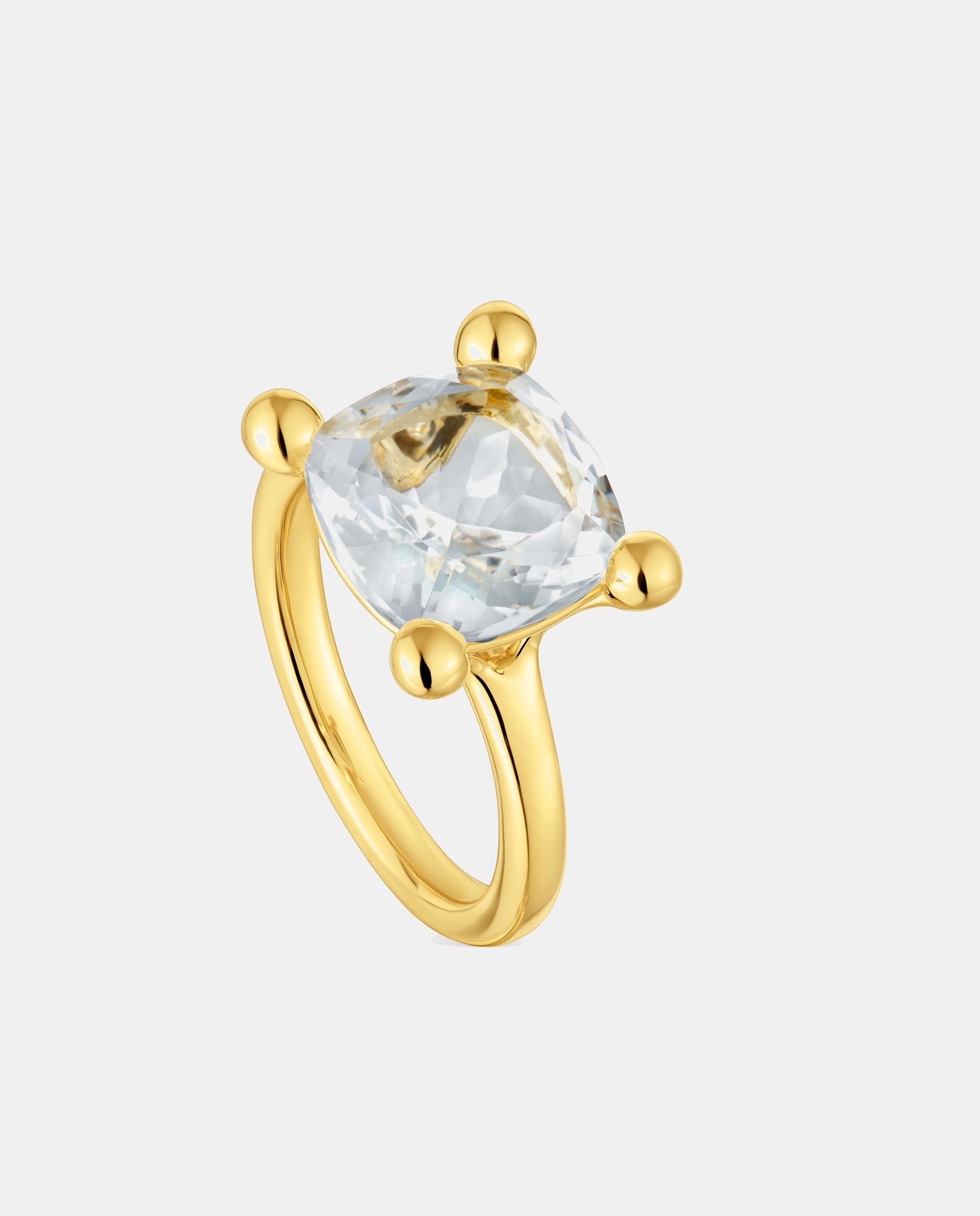Anel em Cor White Médio Banhado a Ouro 18 Kt Sobre Prata com Quartzo Branco-1