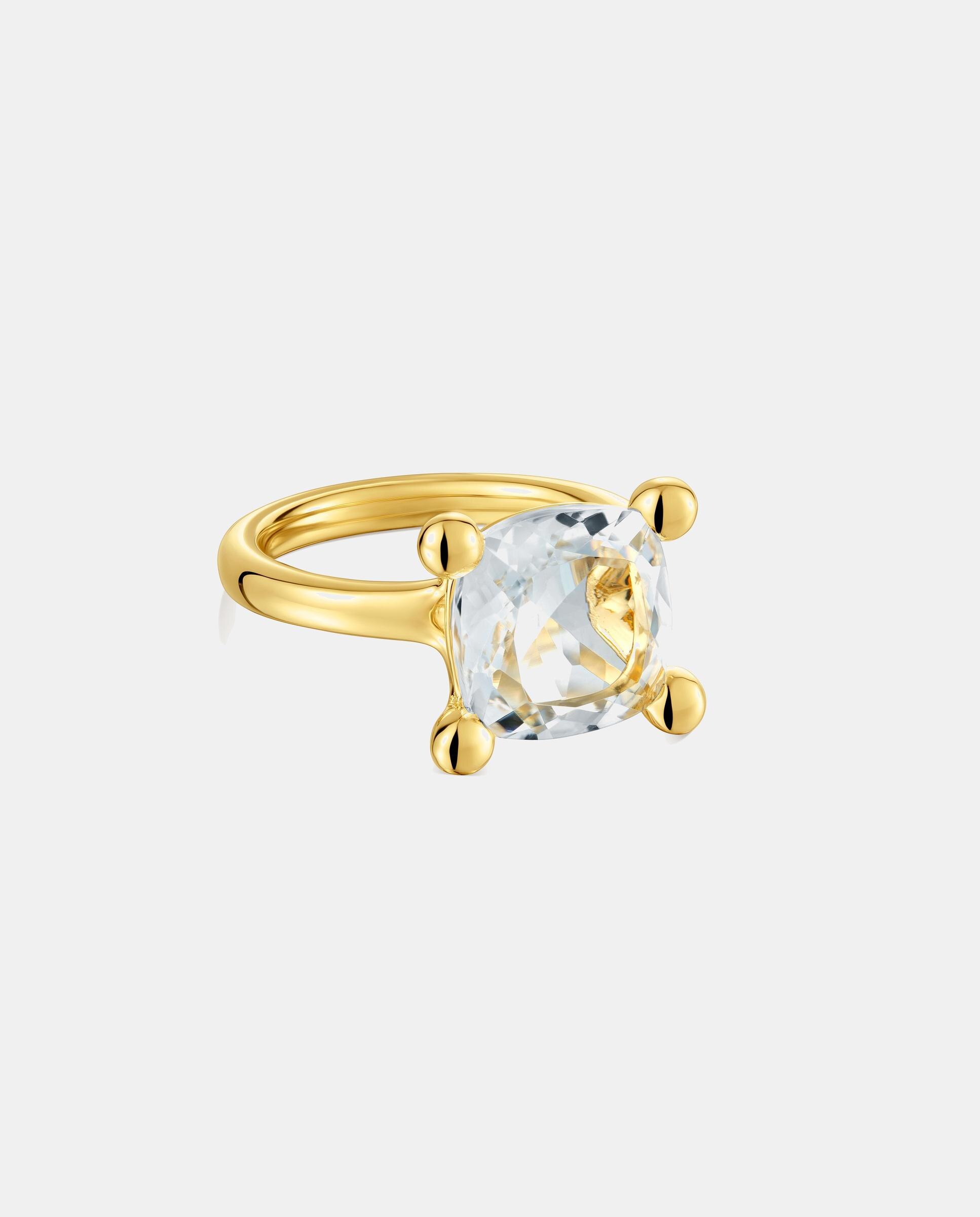 Anel em Cor White Médio Banhado a Ouro 18 Kt Sobre Prata com Quartzo Branco-2