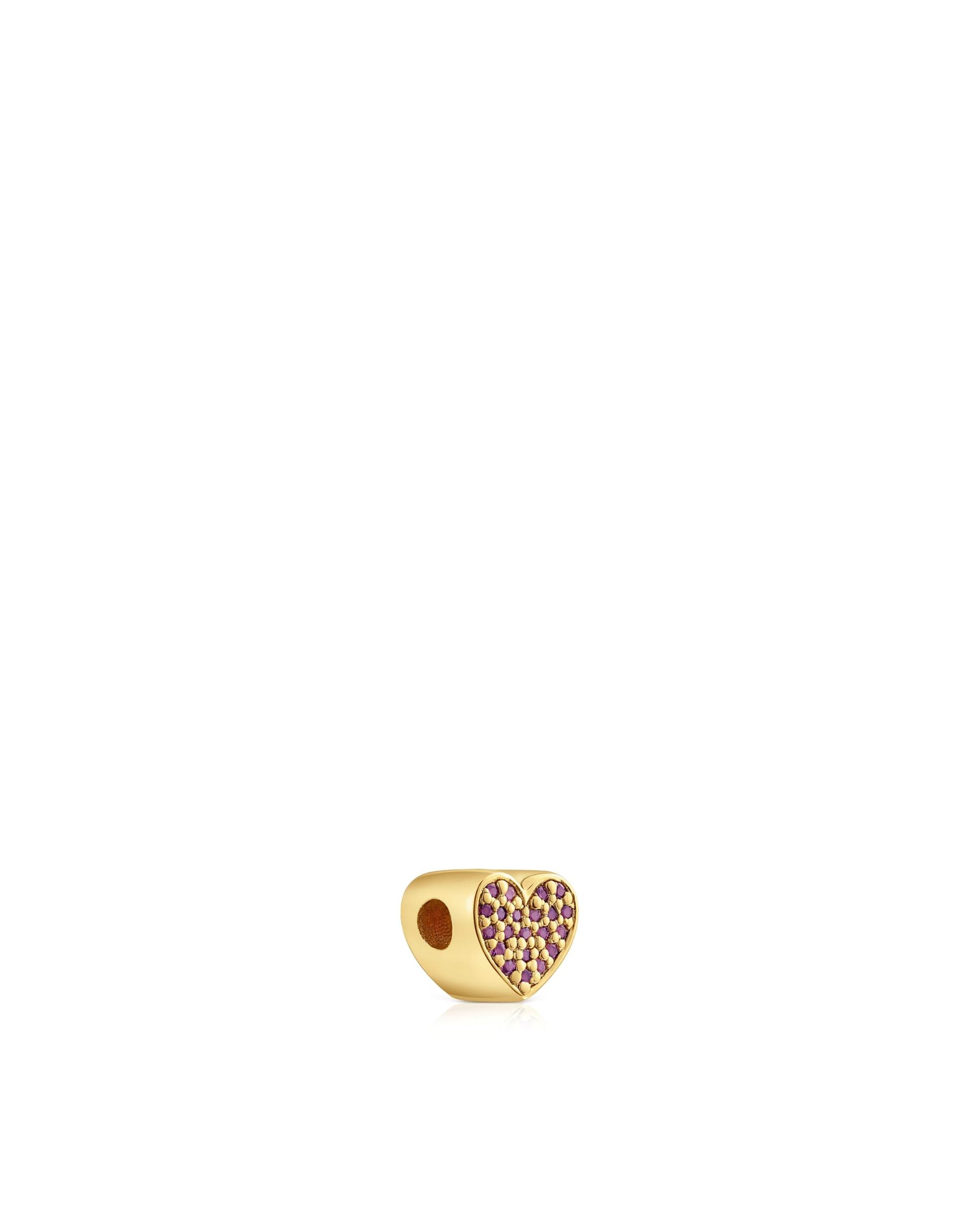 Pingente Tous 1950 Coração Banhado em Ouro 18 kt sobre Prata e Rodolitas Roxo-2