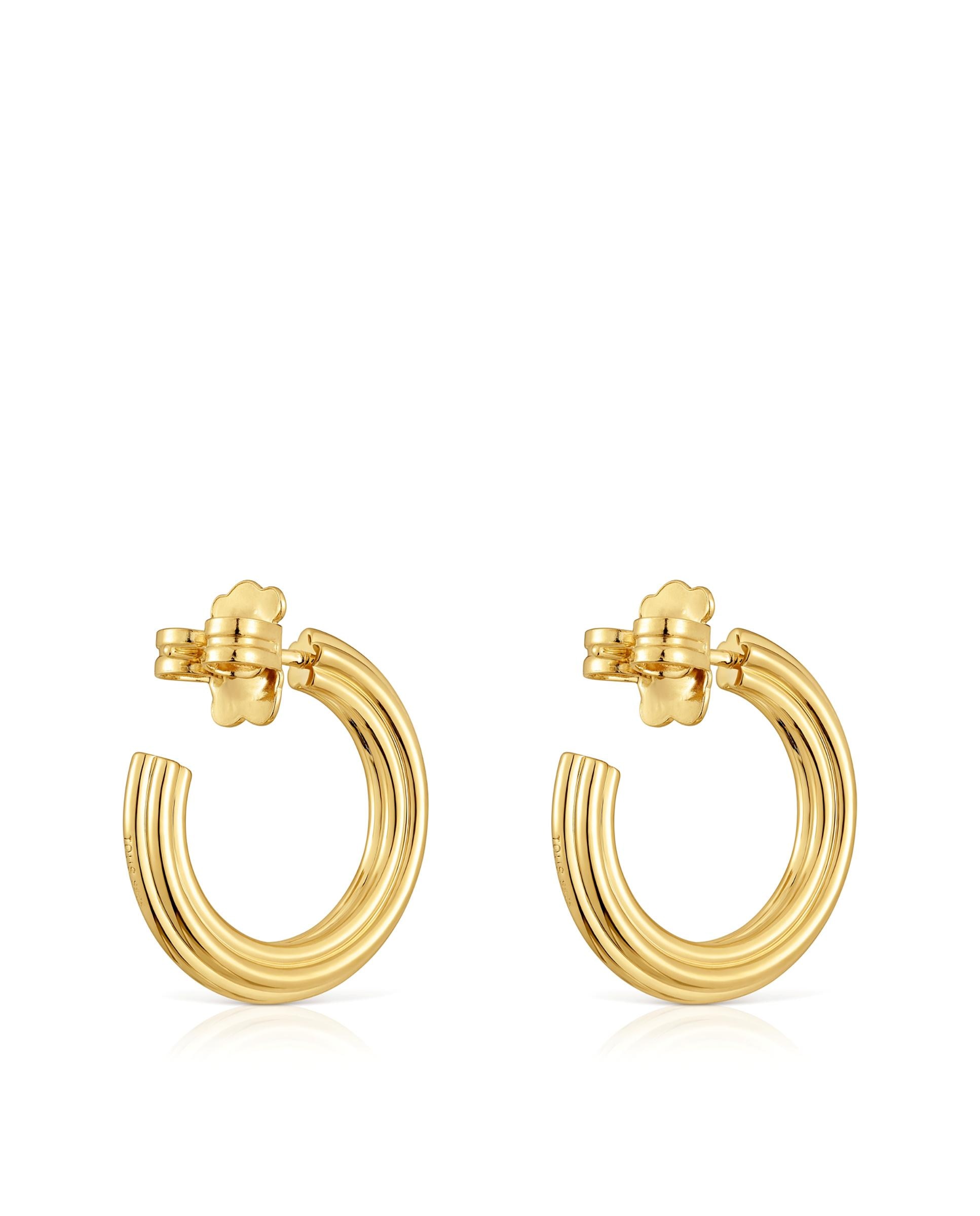 Brincos de Aro Tous 1950 Banhados em Ouro 18 Kt Sobre Prata com Flor Dourado-3