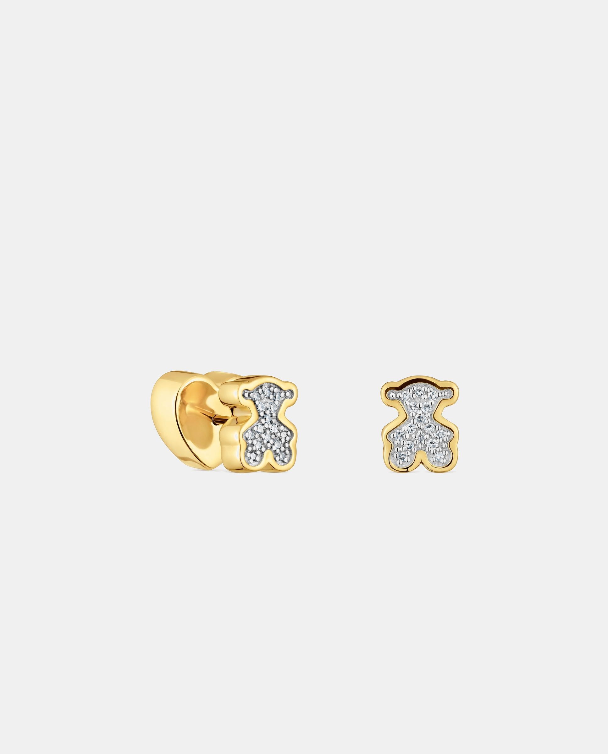 Brincos Tous 1950 Urso Banhados a Ouro 18 Kt Sobre Prata e Diamantes Branco-1