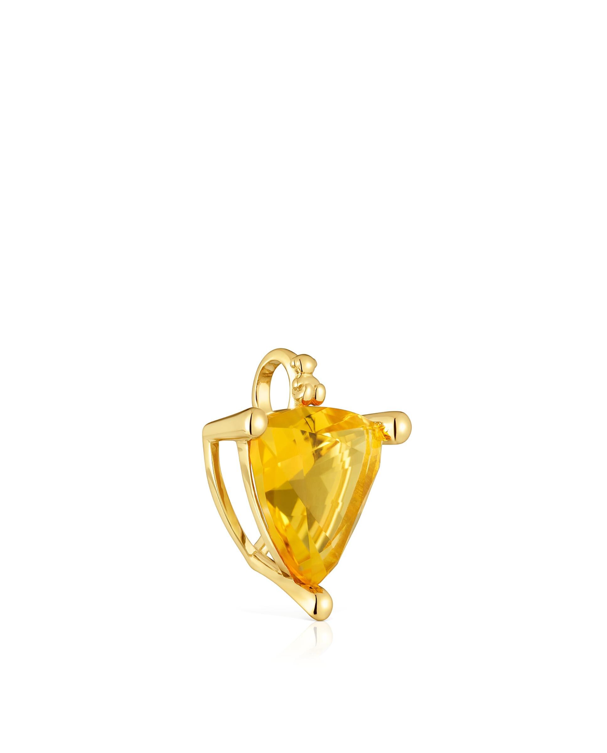 Pendentes em Cor Lab Pequeno Banhado a Ouro 18 Kt Sobre Prata com Citrino Criado em Laboratório Amarelo-2