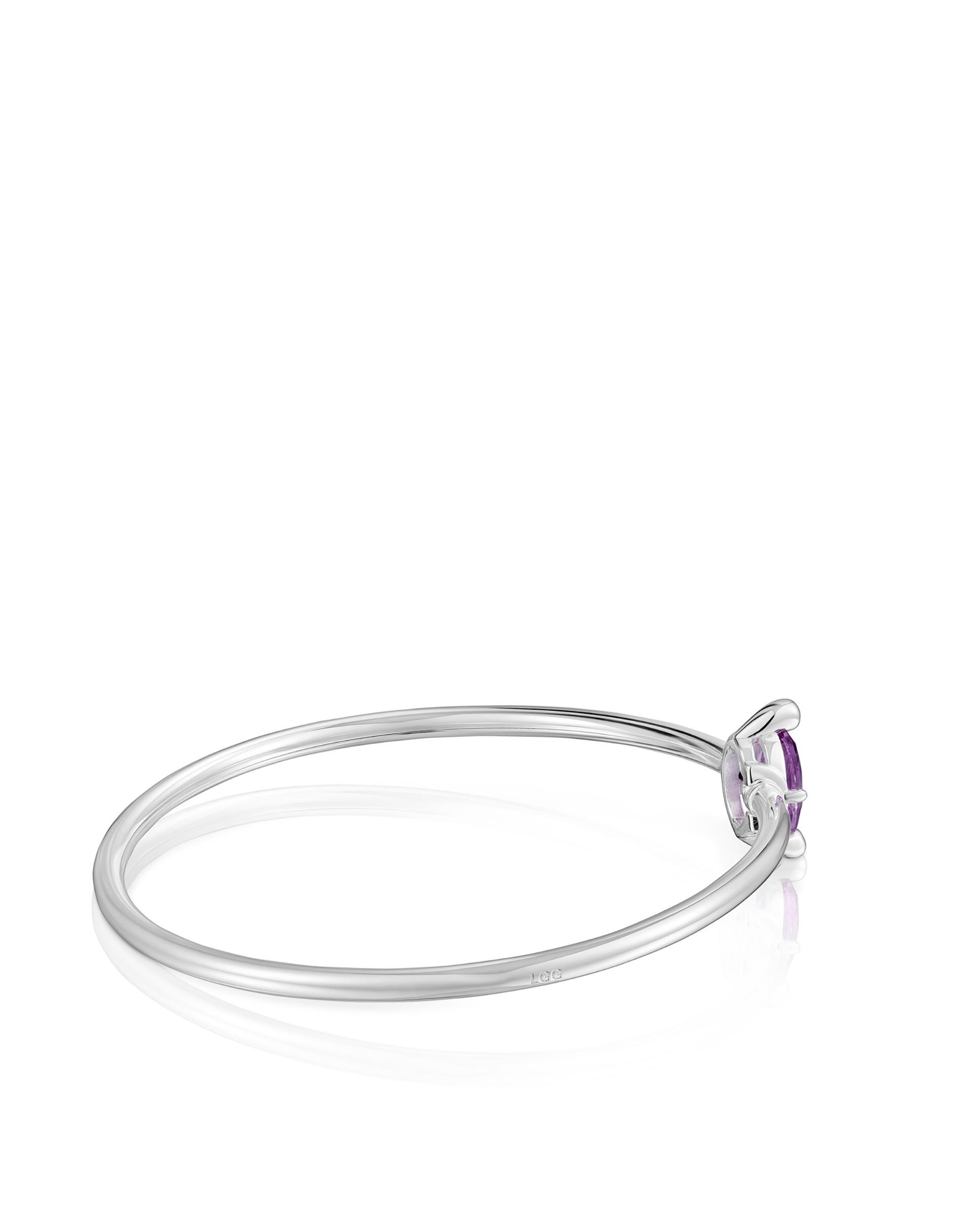 Pulseira de Corrente em Prateado com Safira Lilás Criada em Laboratório Prateado-1
