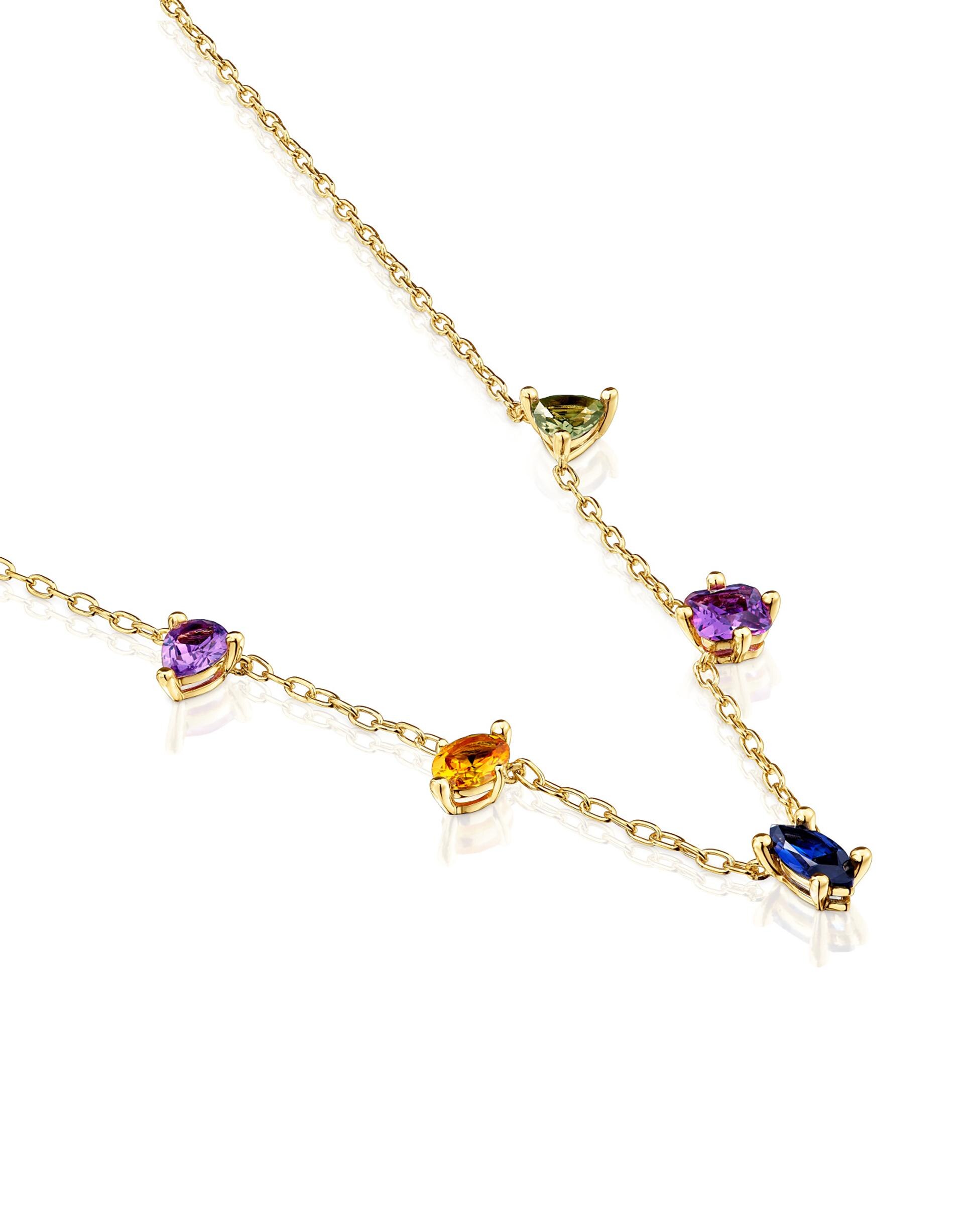 Colar em Cor Lab Curto Banhado a Ouro 18 Kt Sobre Prata com Gemas Criadas em Laboratório Multicolor-2