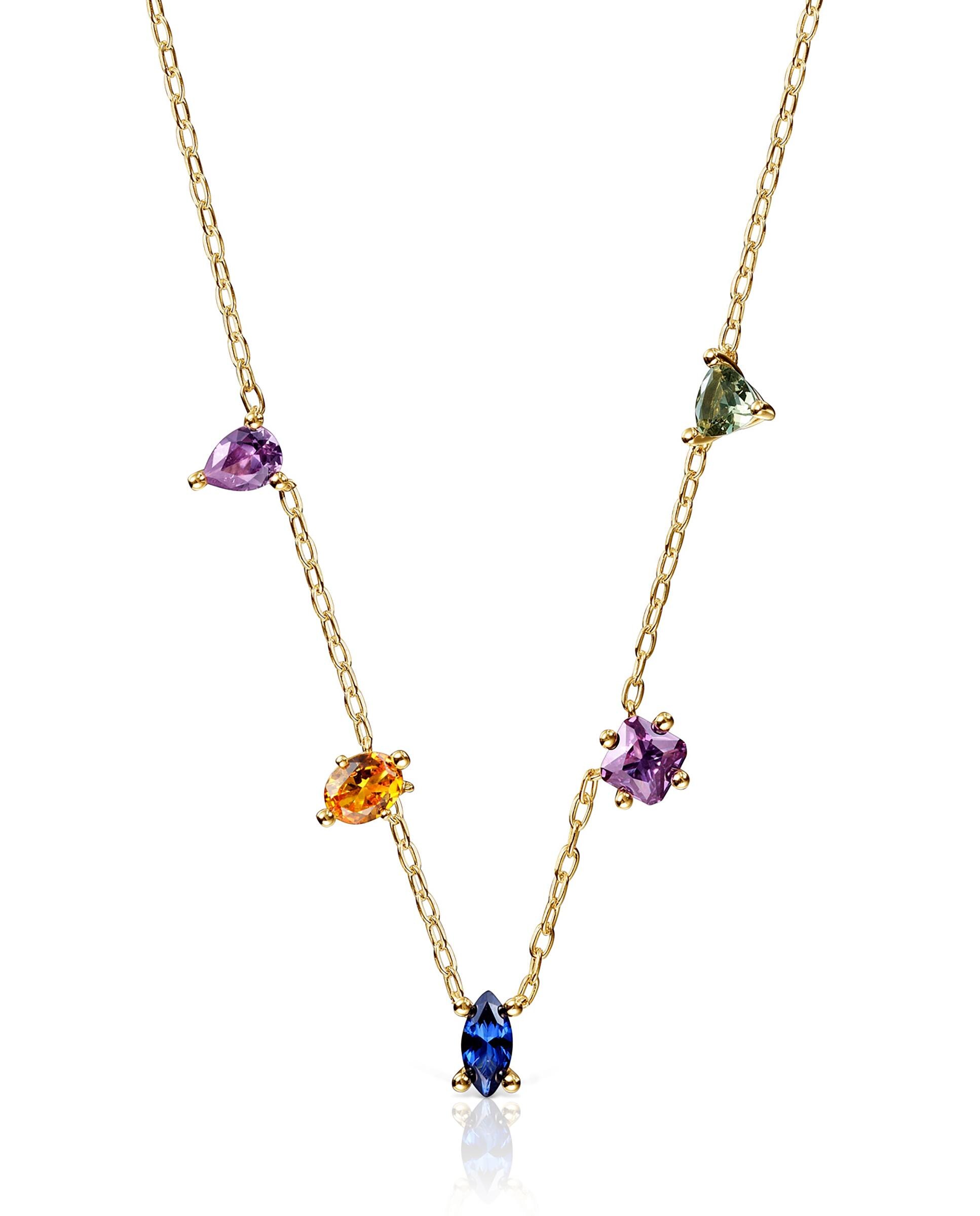 Colar em Cor Lab Curto Banhado a Ouro 18 Kt Sobre Prata com Gemas Criadas em Laboratório Multicolor-3