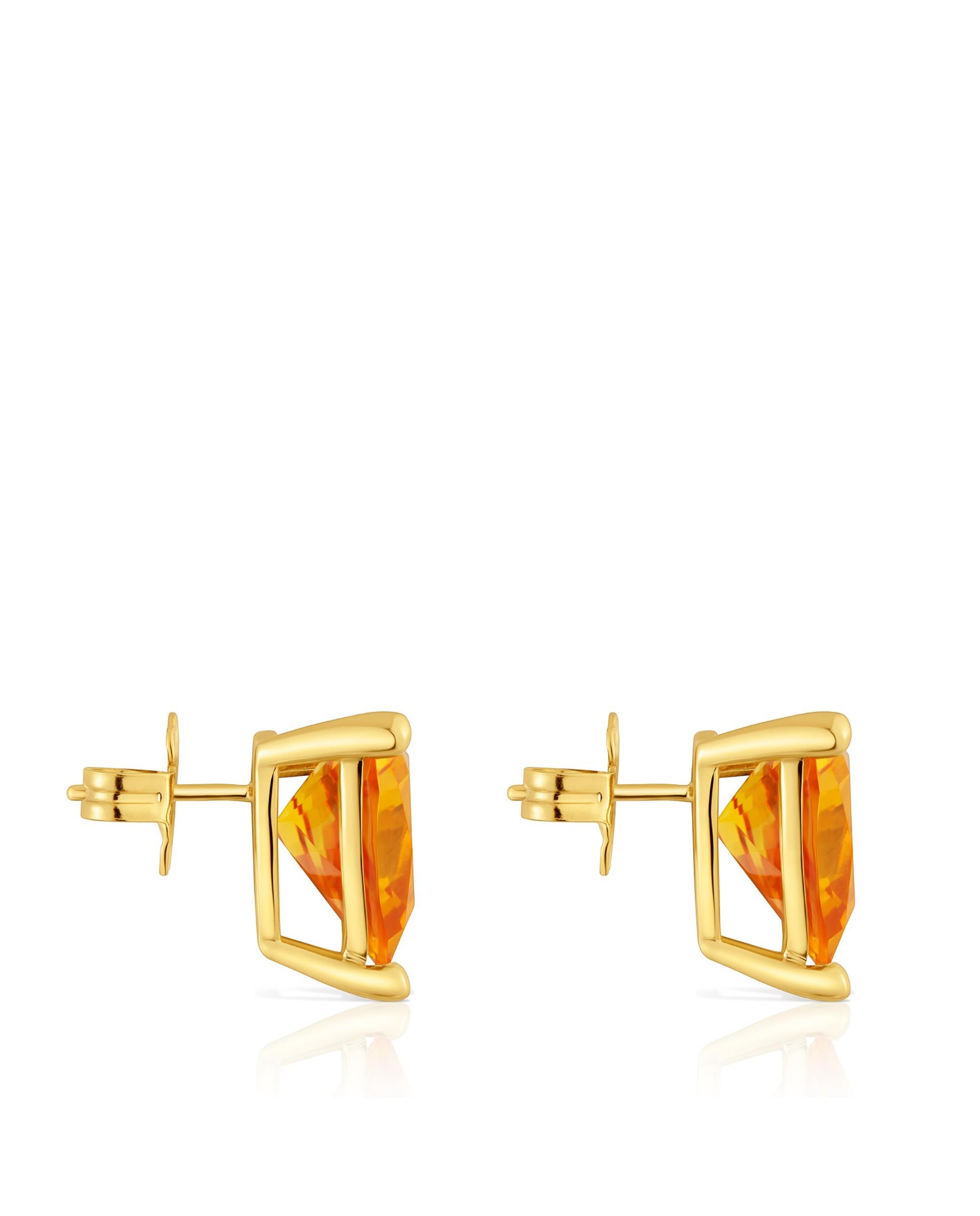 Brincos em Cor Lab Banhados a Ouro 18 Kt Sobre Prata com Citrino Criado em Laboratório Amarelo-2