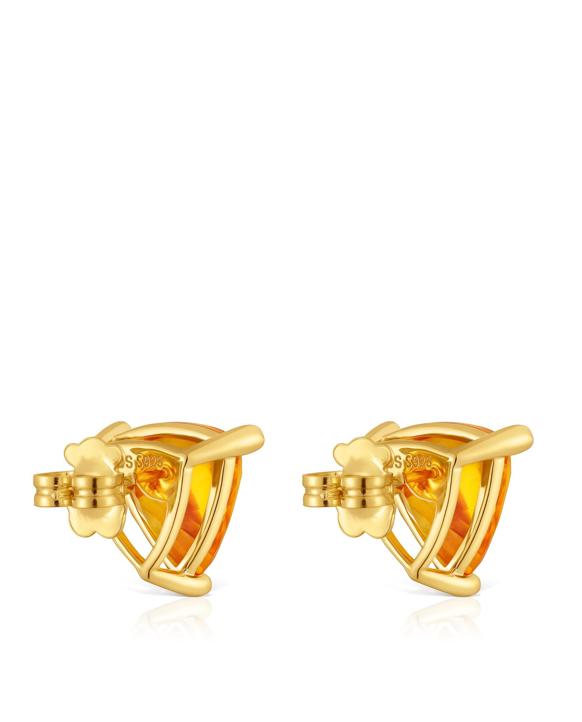 Brincos em Cor Lab Banhados a Ouro 18 Kt Sobre Prata com Citrino Criado em Laboratório Amarelo-3
