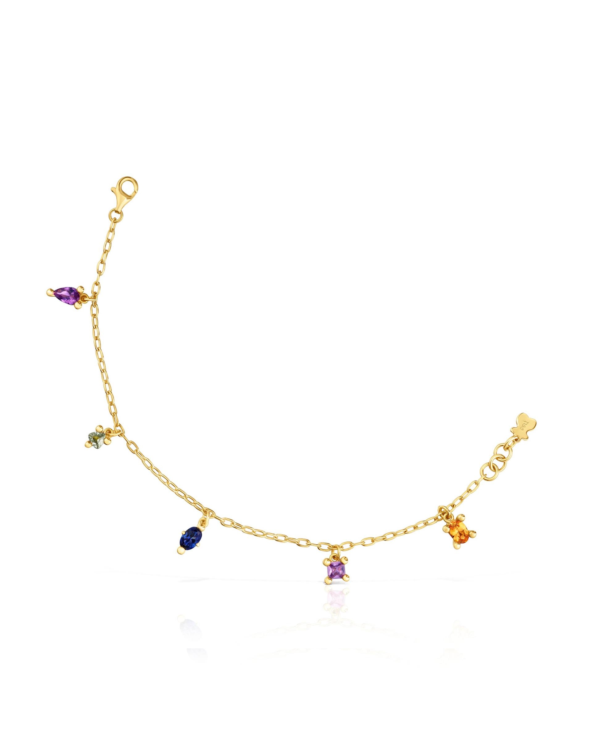 Pulseira de Corrente em Cor Lab Banhada a Ouro 18 Kt Sobre Prata com Gemas Criadas em Laboratório Multicolor-1