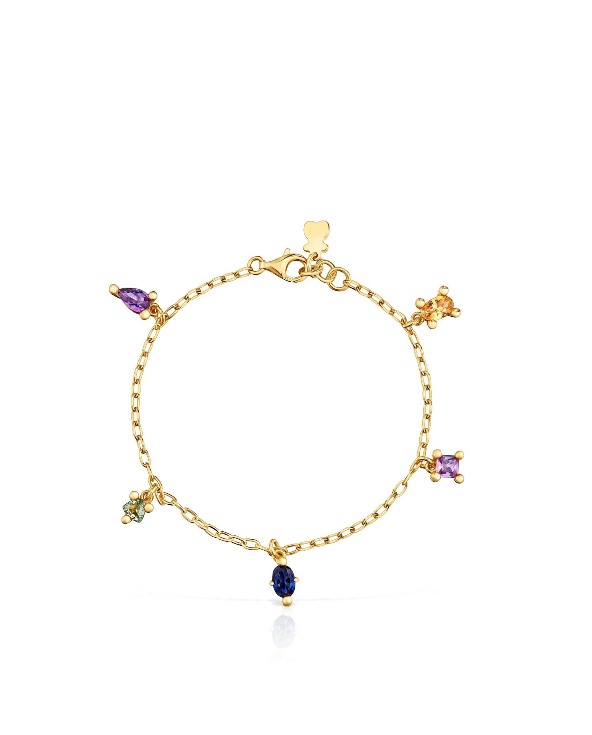 Pulseira de Corrente em Cor Lab Banhada a Ouro 18 Kt Sobre Prata com Gemas Criadas em Laboratório Multicolor-2