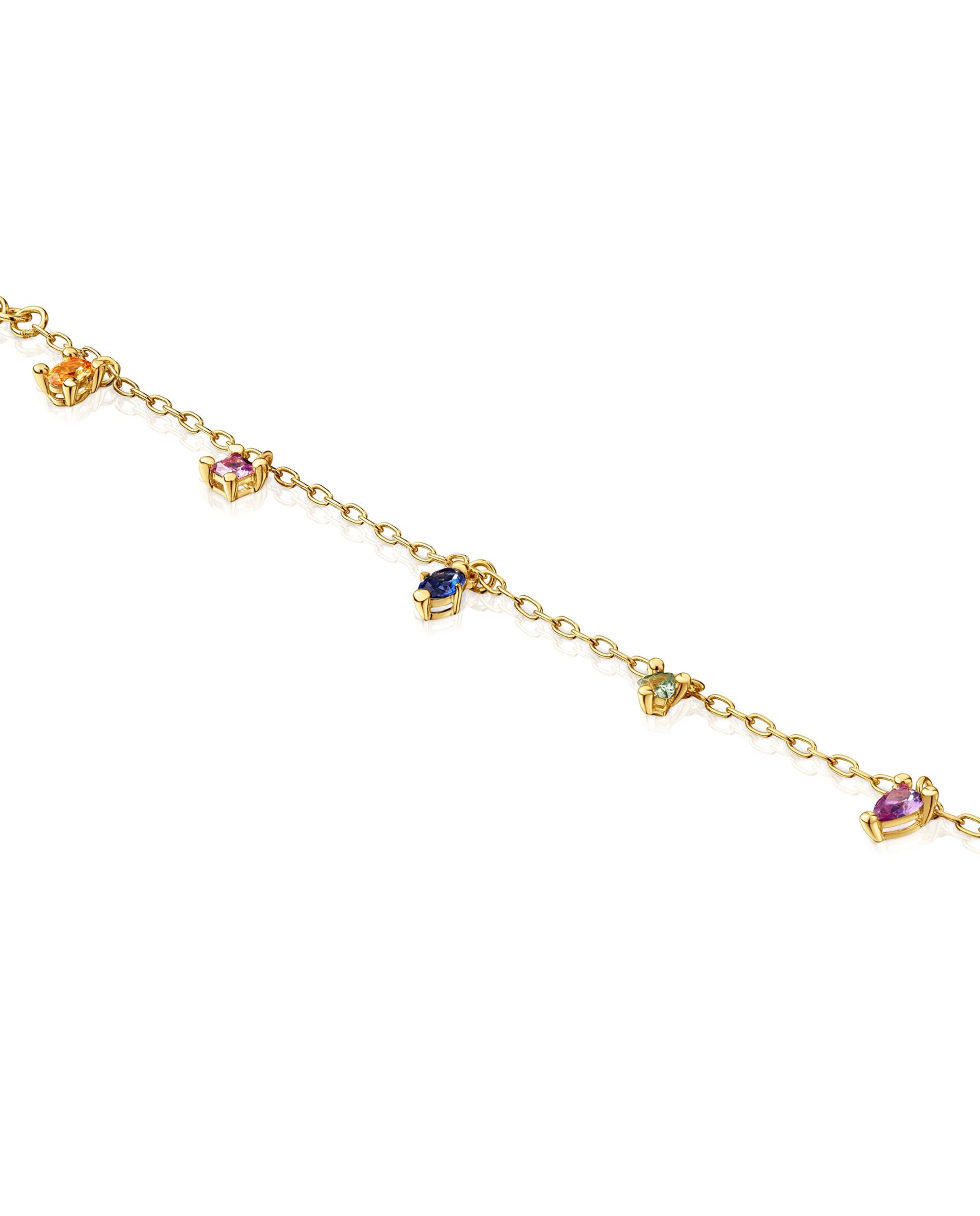 Pulseira de Corrente em Cor Lab Banhada a Ouro 18 Kt Sobre Prata com Gemas Criadas em Laboratório Multicolor-3