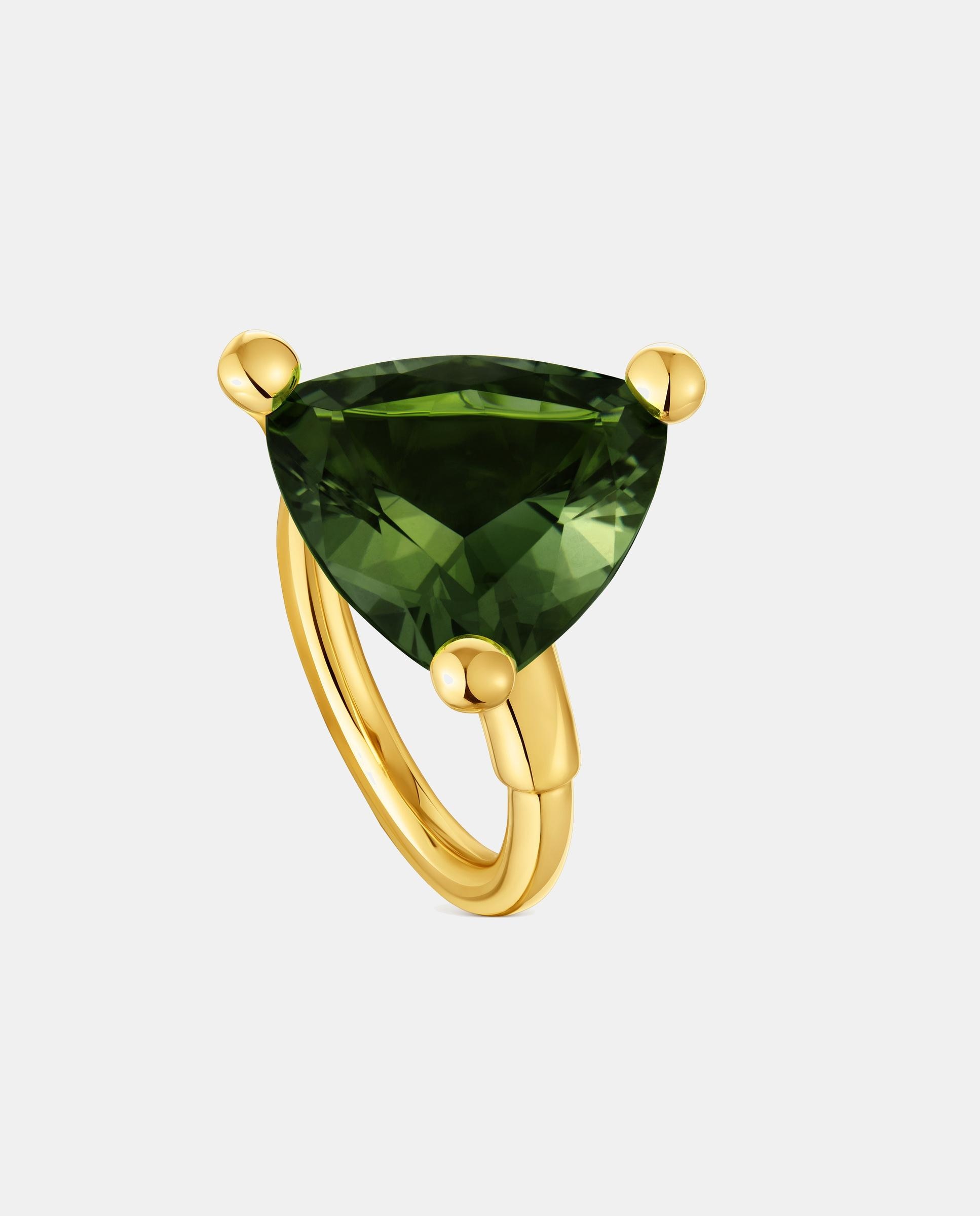 Anel Color Lab Grande Banhado a Ouro 18 Kt Sobre Prata com Espinela Verde Criada em Laboratório Verde-1