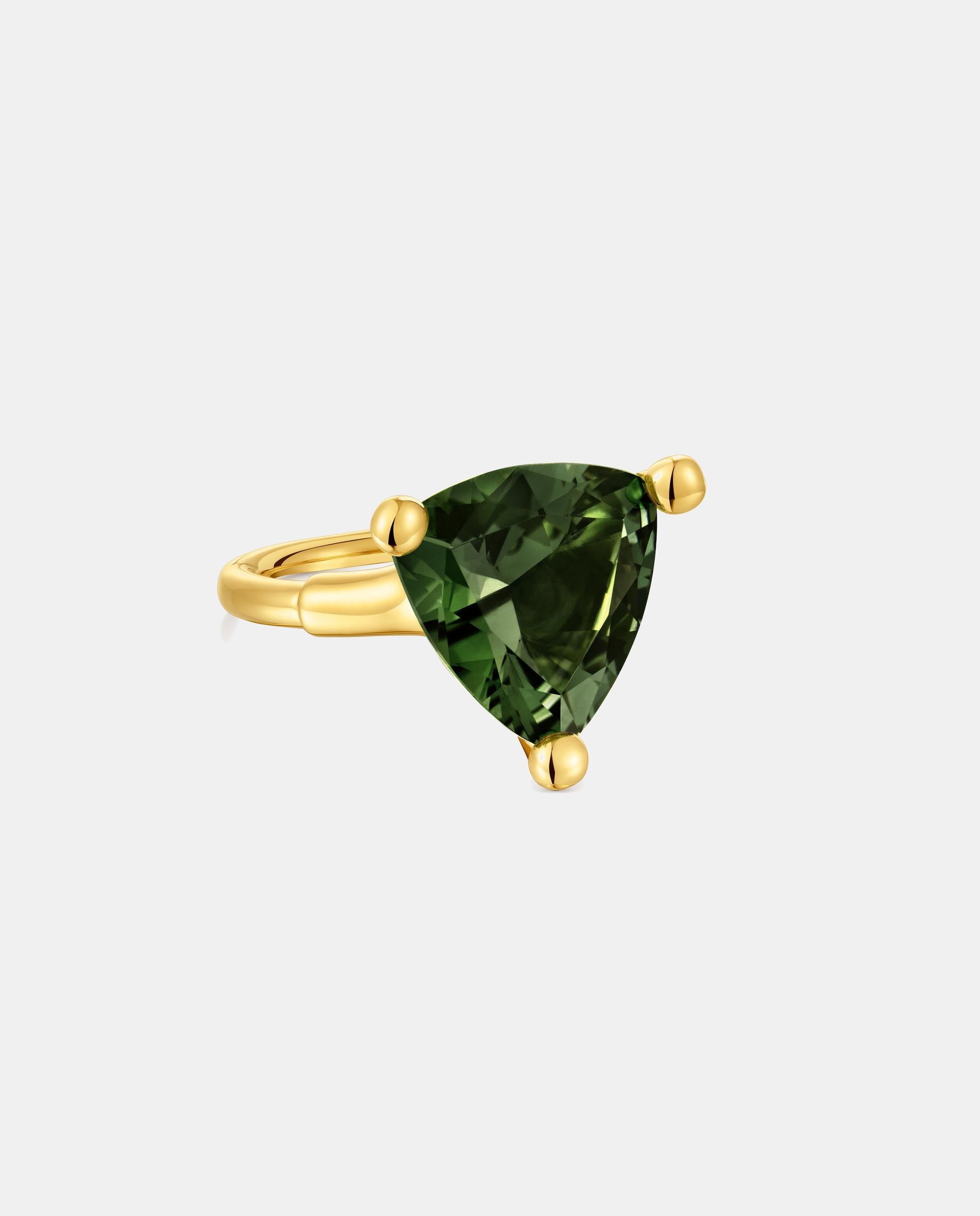Anel Color Lab Grande Banhado a Ouro 18 Kt Sobre Prata com Espinela Verde Criada em Laboratório Verde-2