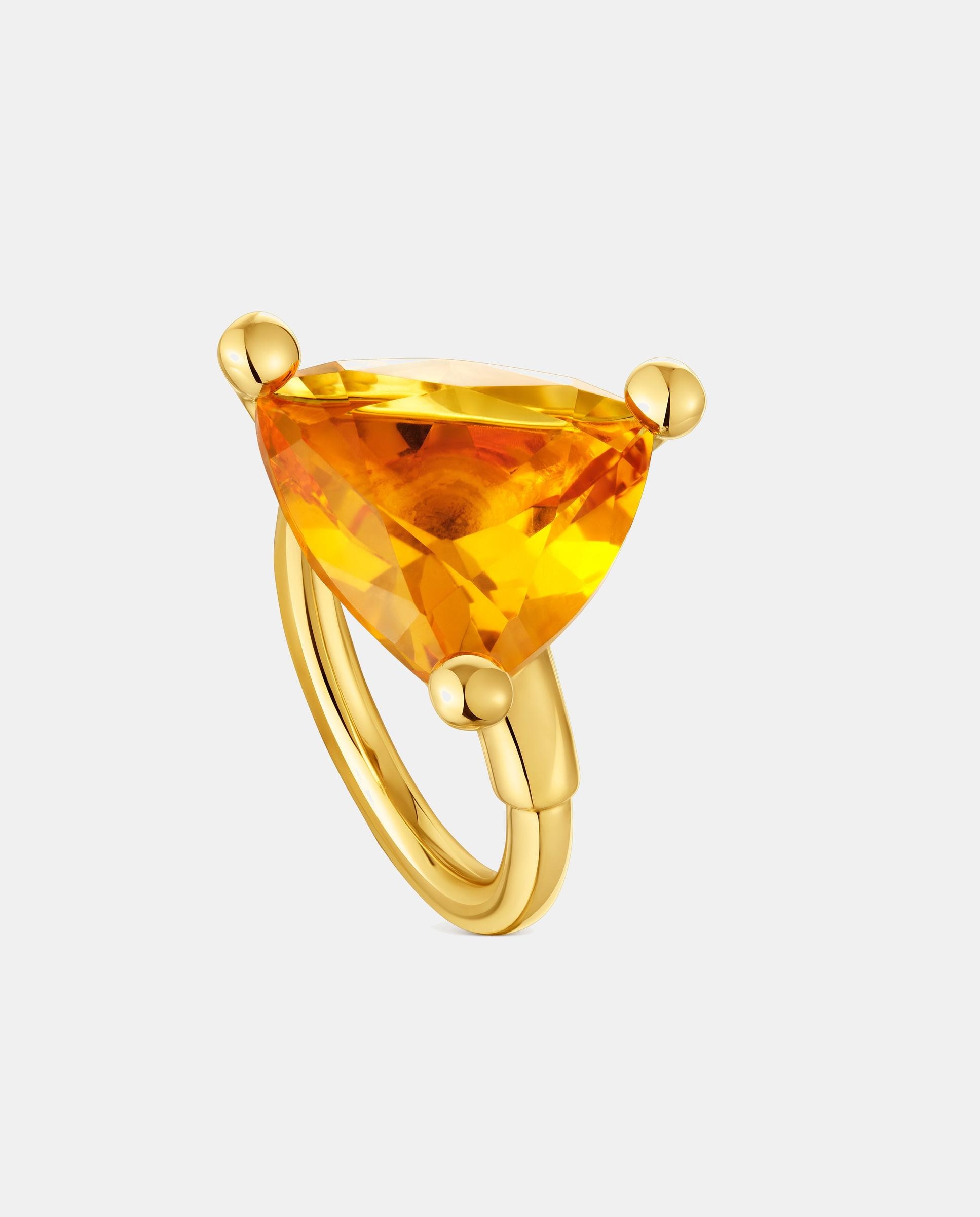 Anel em Rosa Grande Banhado a Ouro 18 Kt Sobre Prata com Citrino Criado em Laboratório Laranja-1