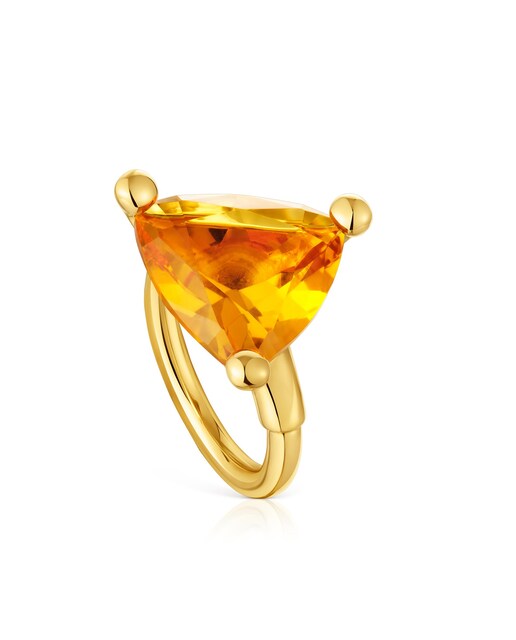 Imagem 0 de Anel Color Lab Grande Banhado em Ouro 18 Kt sobre Prata com Citrino Criado em Laboratório
