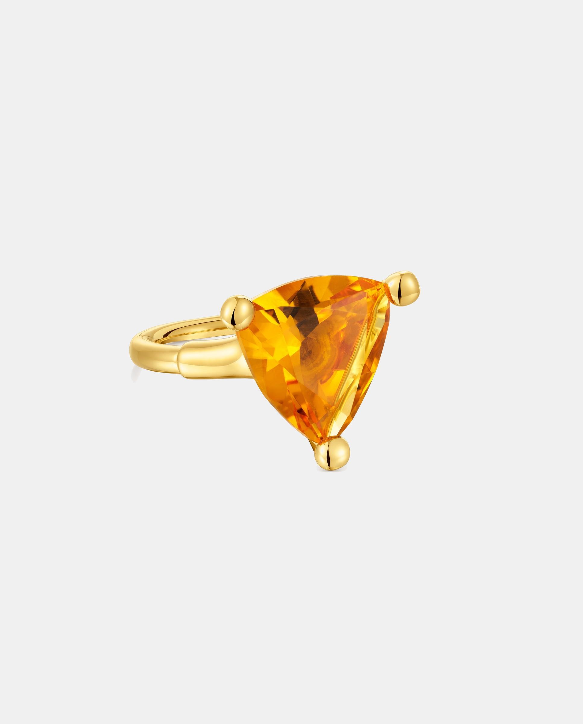 Anel em Rosa Grande Banhado a Ouro 18 Kt Sobre Prata com Citrino Criado em Laboratório Laranja-2