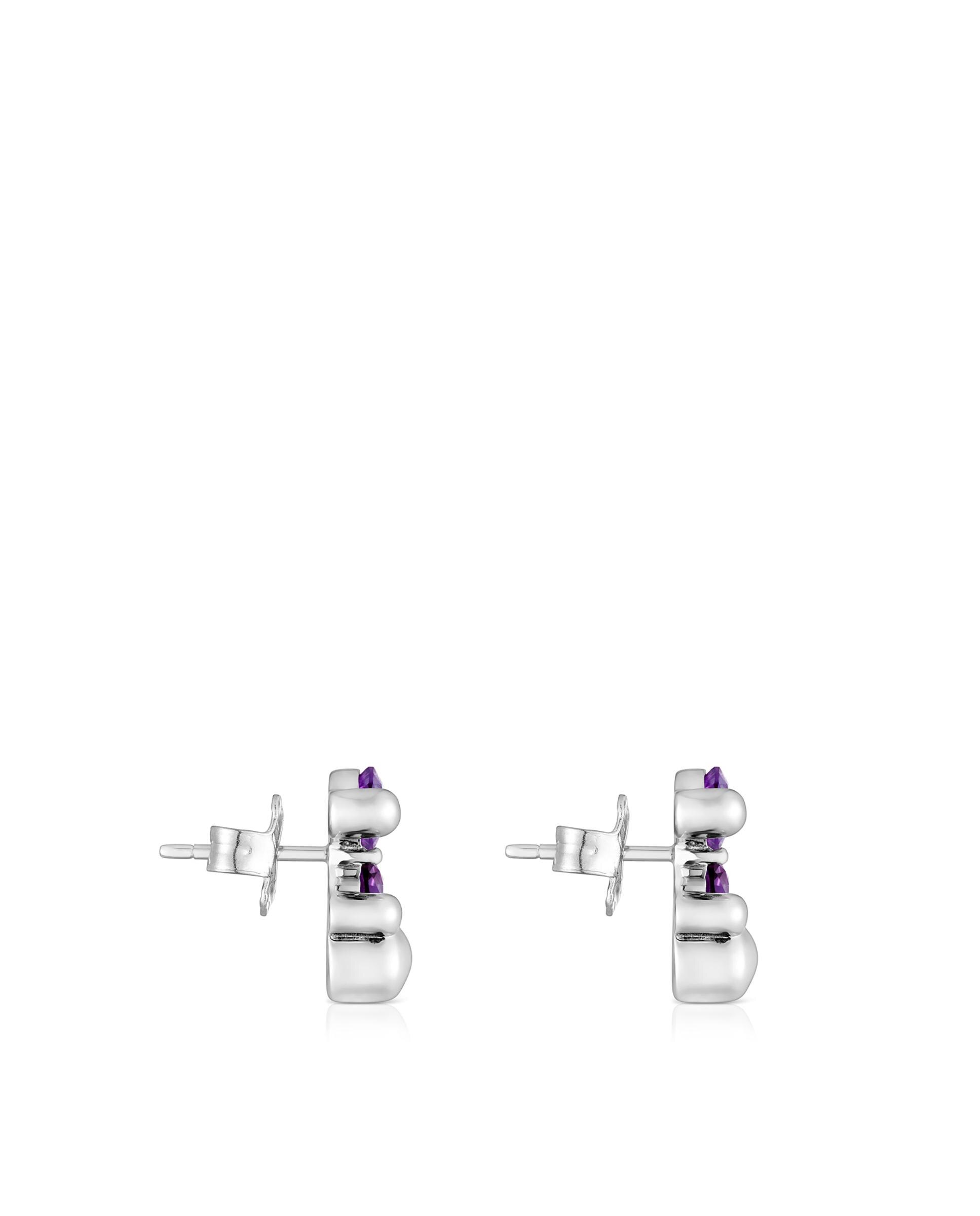 Brincos em Cor Bear Lgg com Urso de Prata e Safira Criada em Laboratório 13 Mm Roxo-2