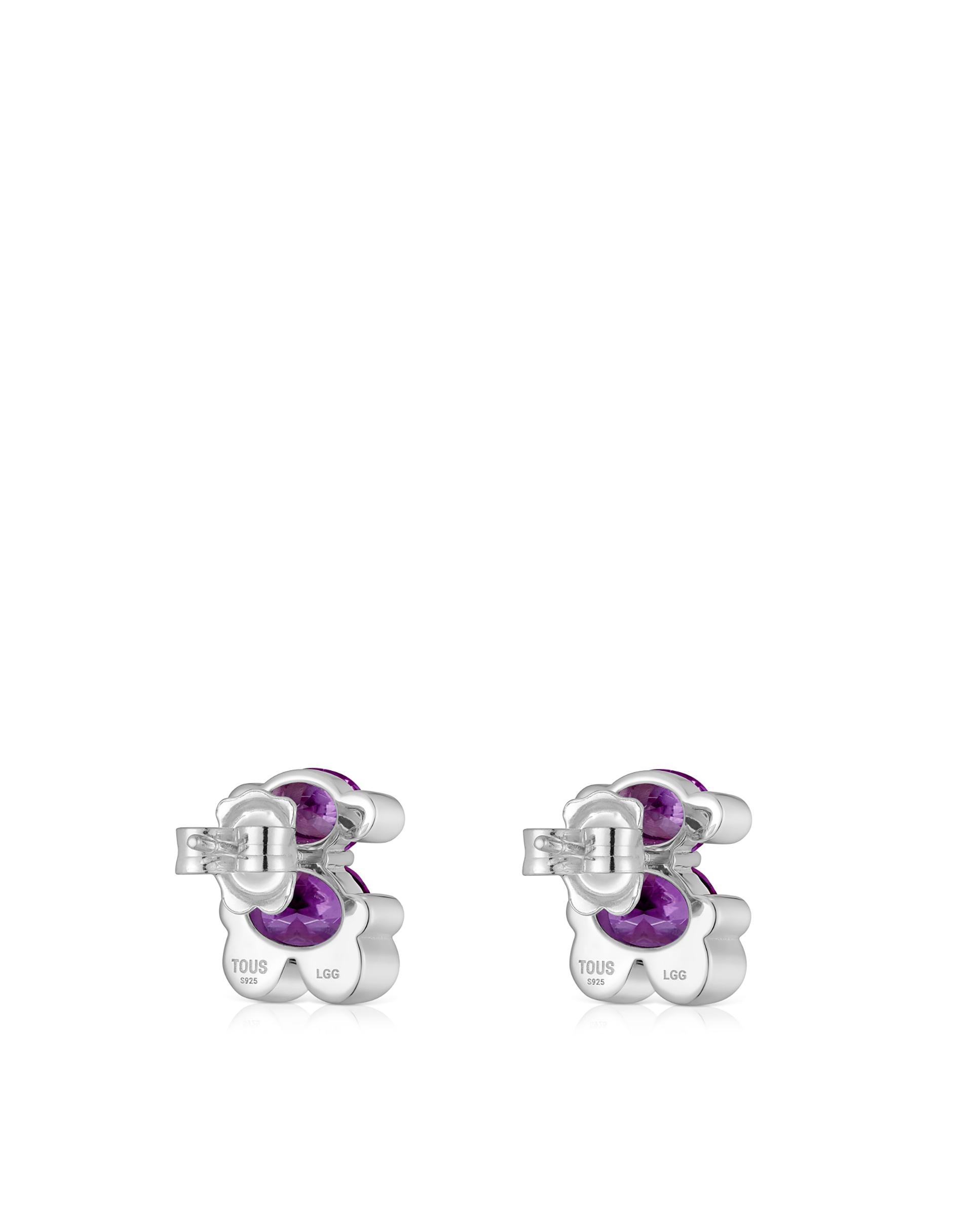 Brincos em Cor Bear Lgg com Urso de Prata e Safira Criada em Laboratório 13 Mm Roxo-3