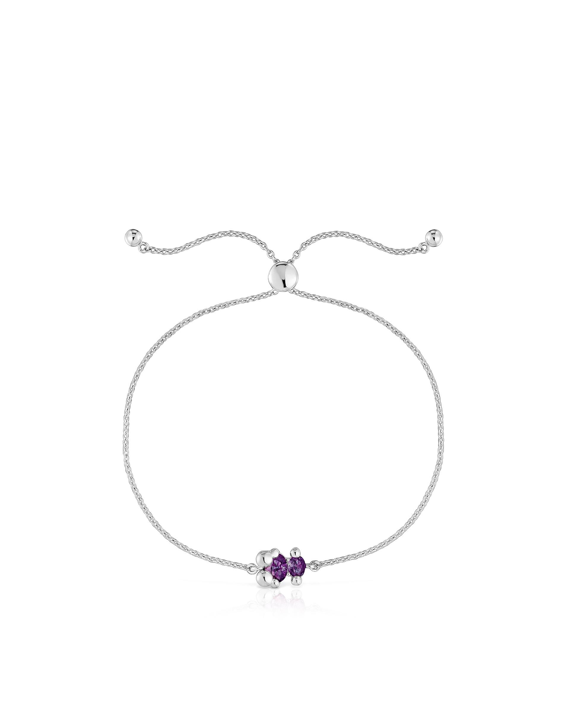 Pulseira de Corrente em Bear Lgg com Urso de Prata e Safira Criada em Laboratório Roxo-2