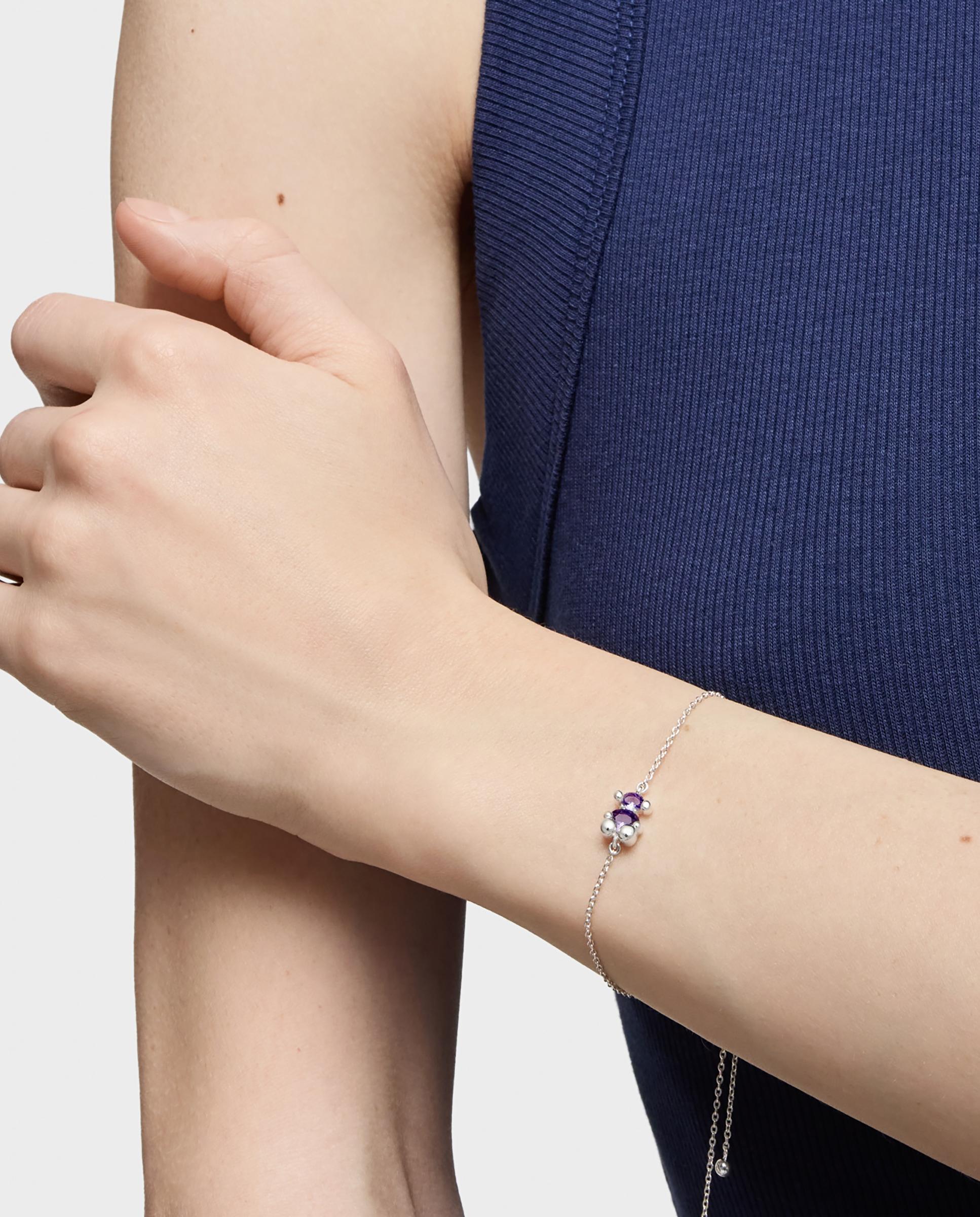 Pulseira de Corrente em Bear Lgg com Urso de Prata e Safira Criada em Laboratório Roxo-4