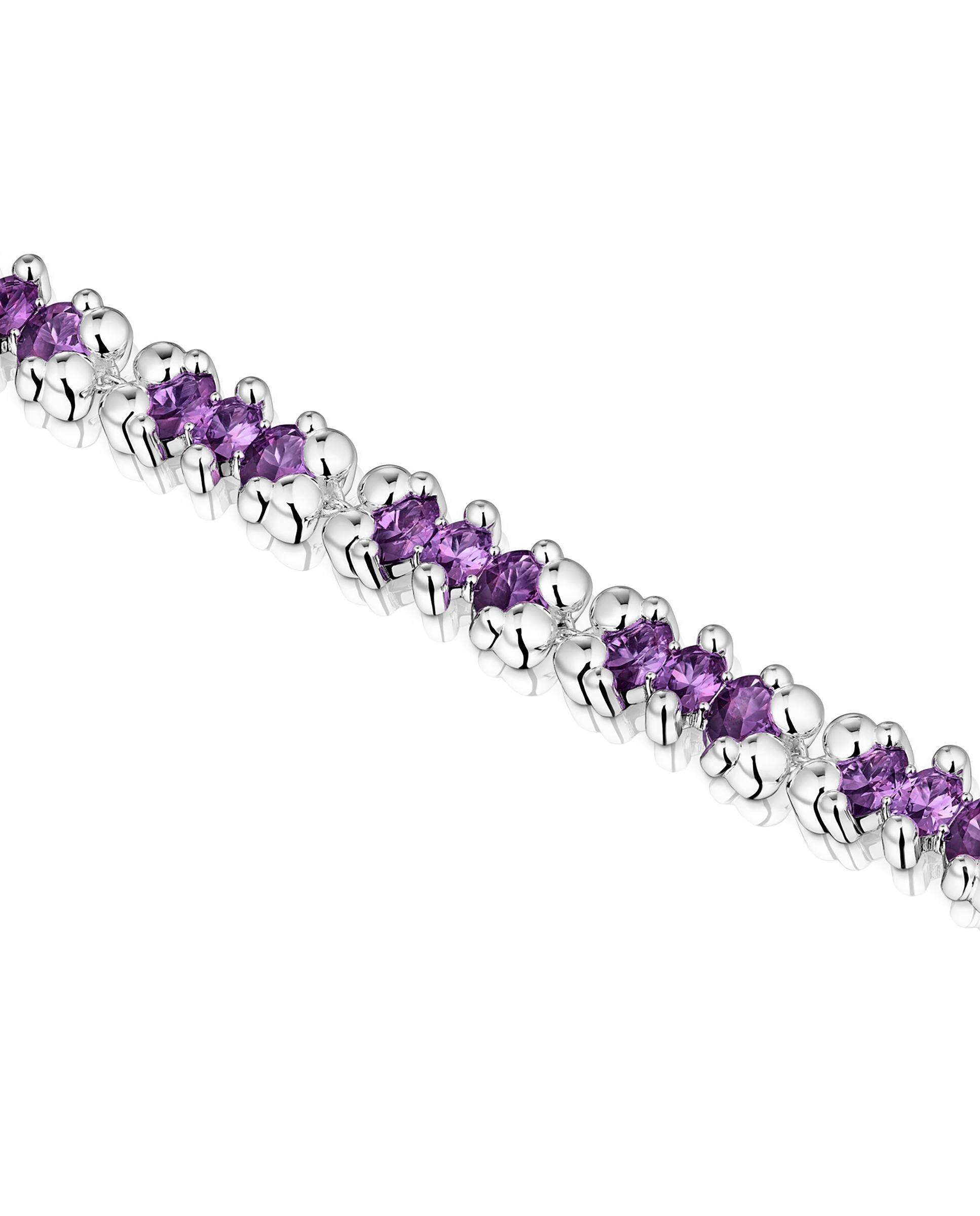 Pulseira de Corrente em Bear Lgg com Urso de Prata e Safiras Criadas em Laboratório Roxo-3