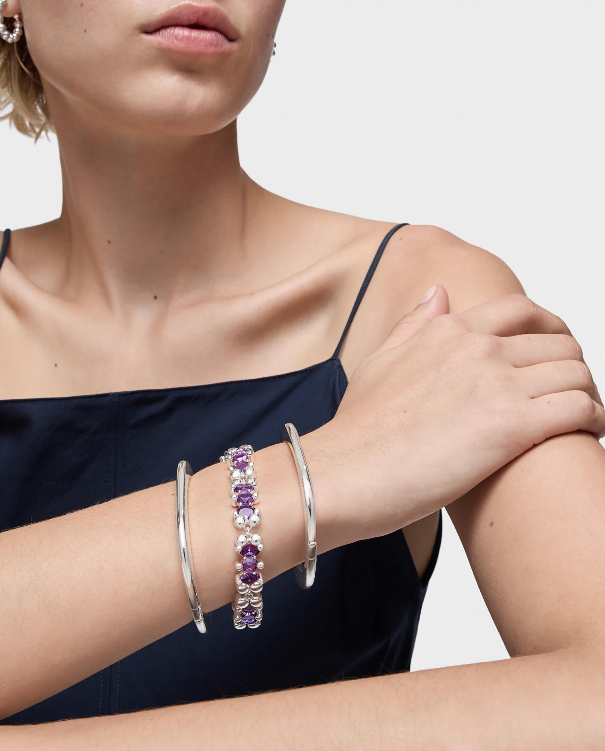 Pulseira de Corrente em Bear Lgg com Urso de Prata e Safiras Criadas em Laboratório Roxo-5