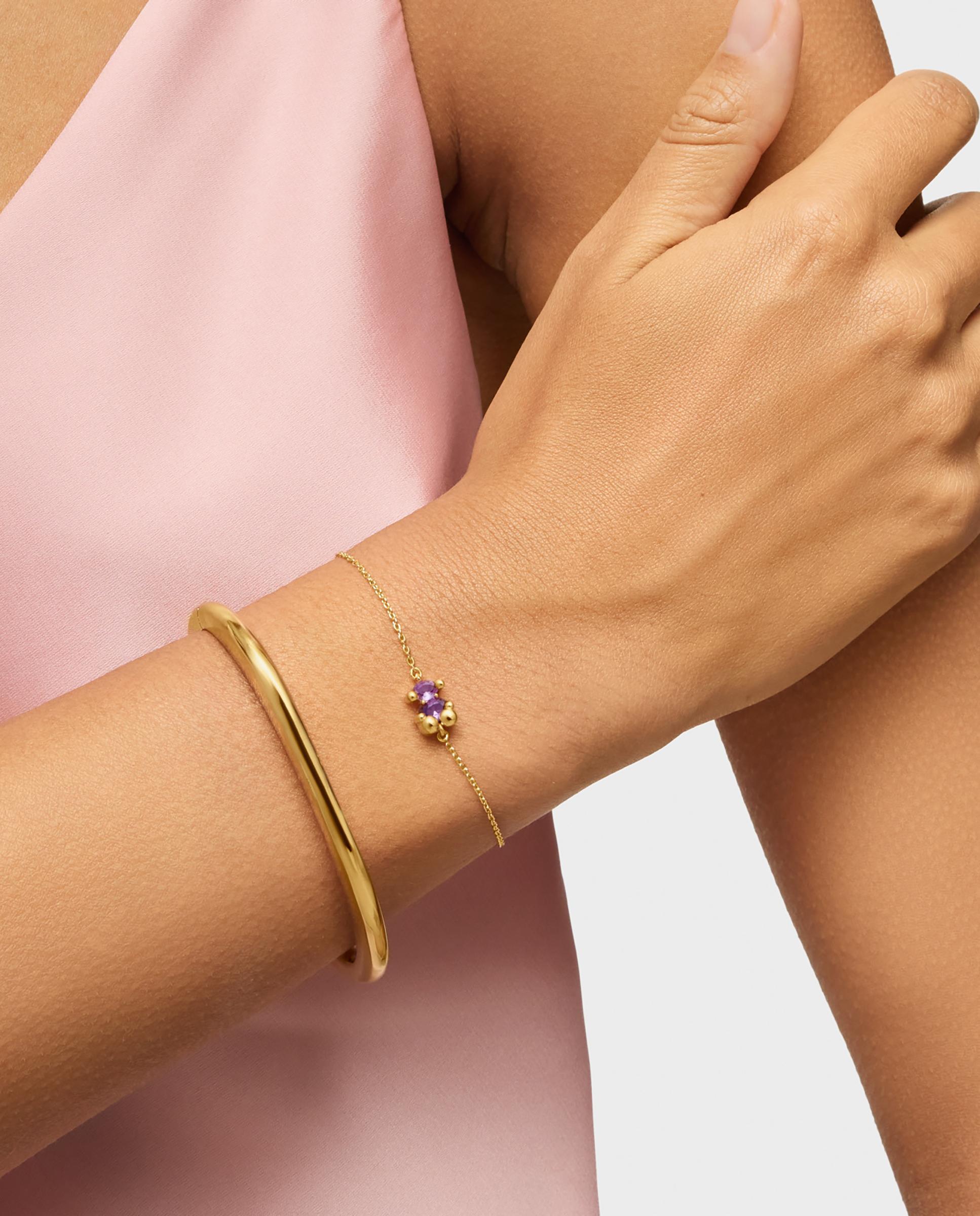 Pulseira Motivo Urso com Banho de Ouro 18 Kt Sobre Prata e Safira Criada em Laboratório 8 Mm Cor Bear Lgg Roxo-4
