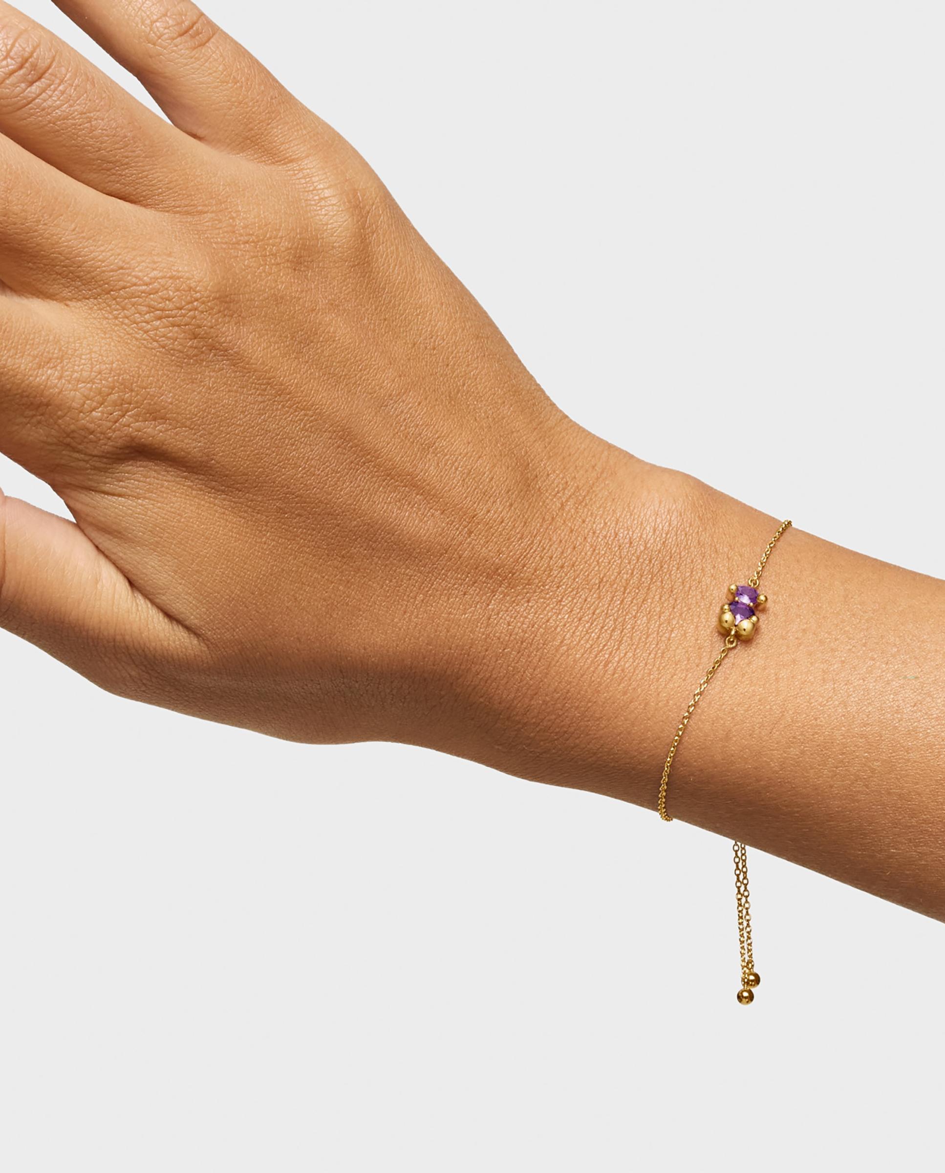 Pulseira Motivo Urso com Banho de Ouro 18 Kt Sobre Prata e Safira Criada em Laboratório 8 Mm Cor Bear Lgg Roxo-5