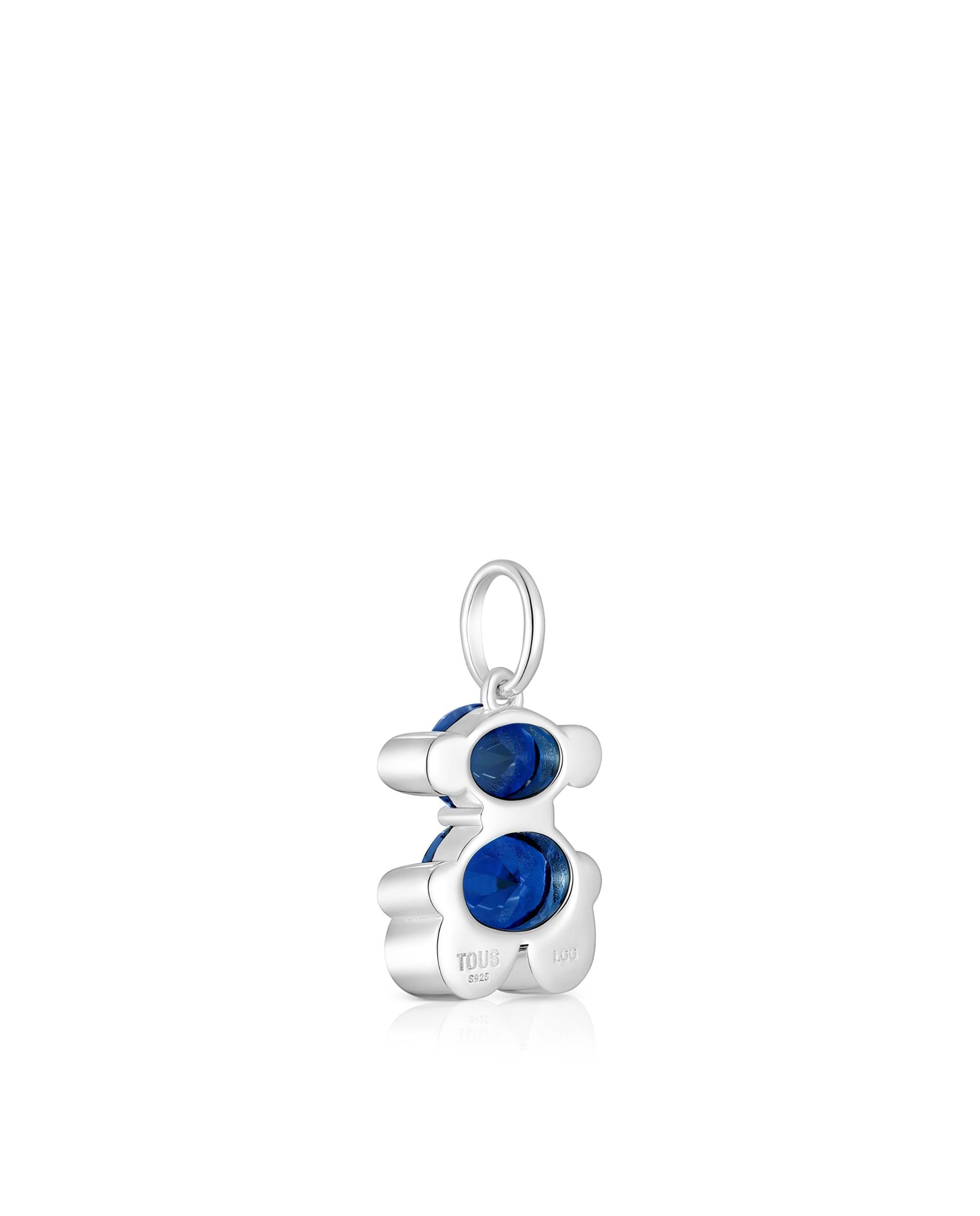Pendentes Color Bear Lgg Pequeno com Urso de Prata e Safira Azul Criada em Laboratório Azul-3