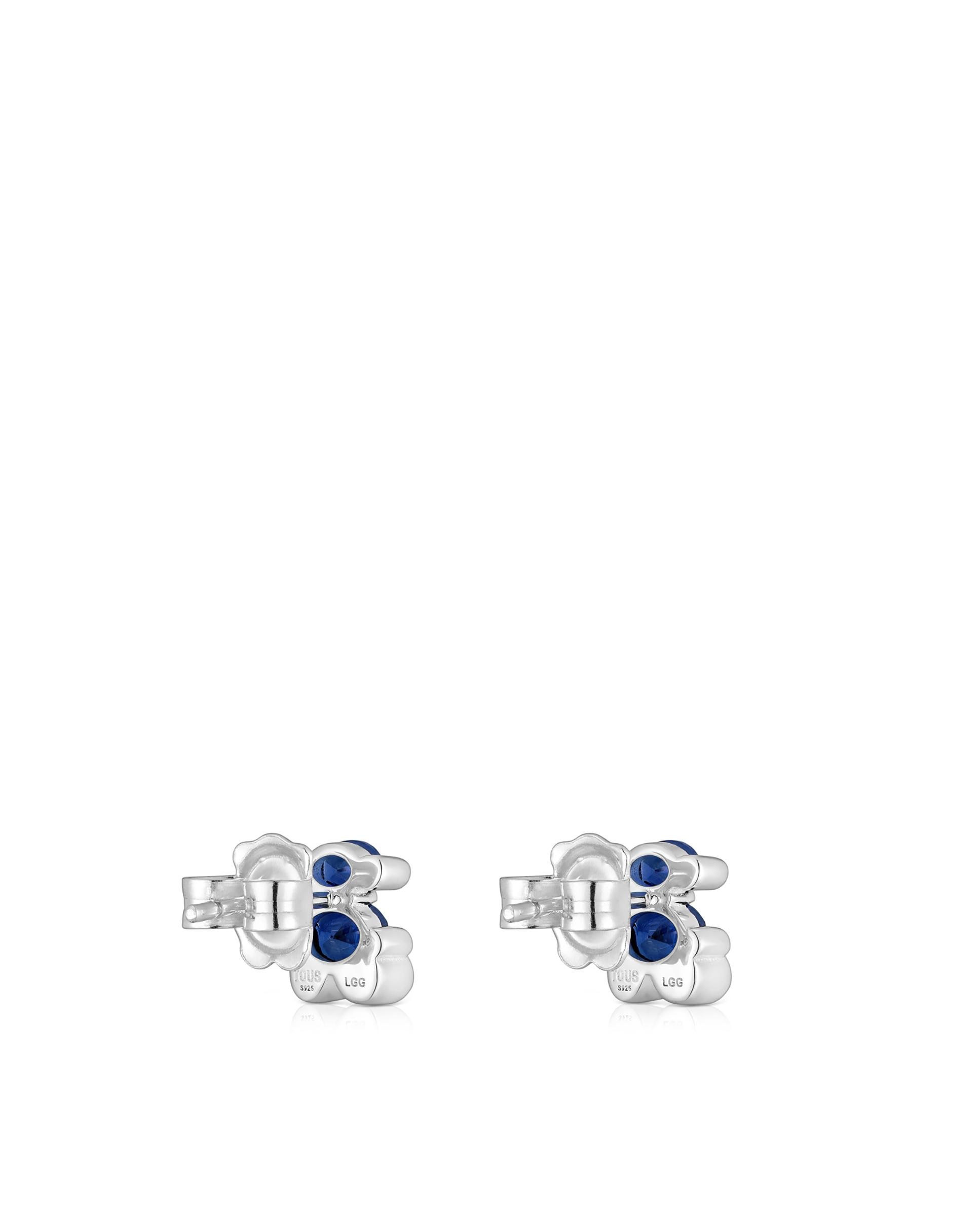 Brincos Color Bear Lgg com Urso de Prata e Safira Criada em Laboratório 8 Mm Azul-3