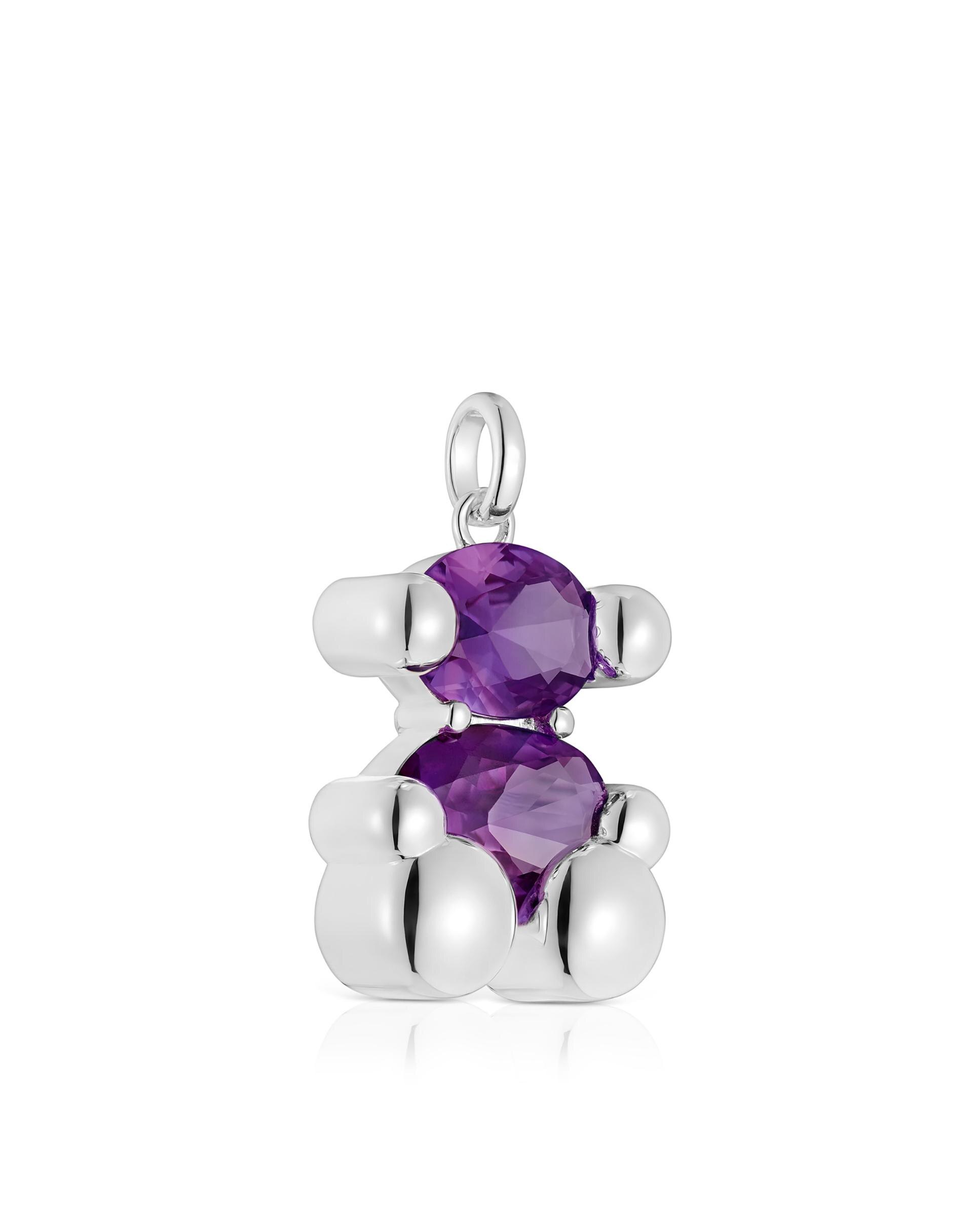 Pendentes Color Bear Lgg Médio com Urso de Prata e Safira Criada em Laboratório Roxo-2